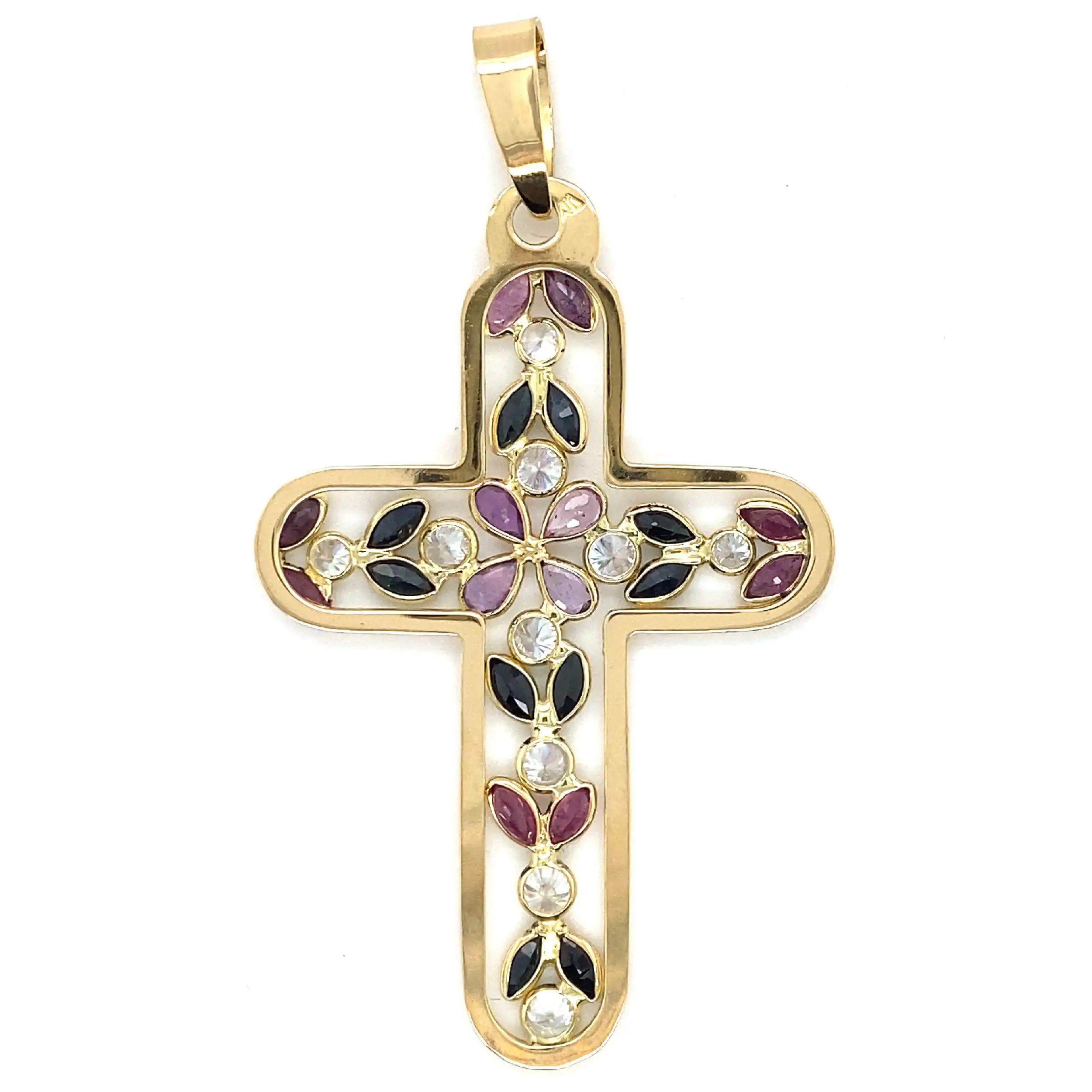 Kreuzanhänger Gelbgold mit Zirkonia und bunten Farbsteinen Kreuzanhänger Gelbgold mit Zirkonia und bunten Farbsteinen