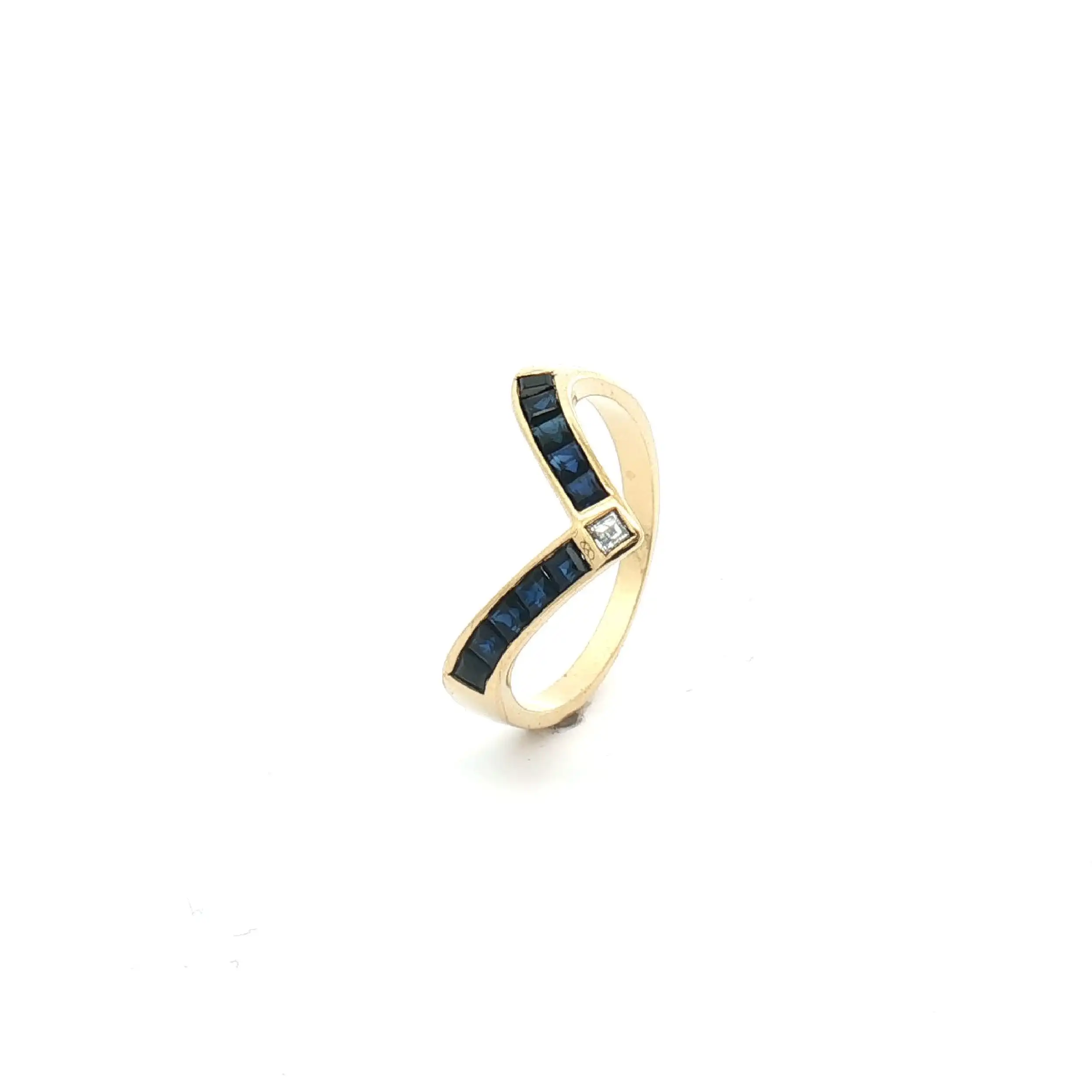 Ring Gelbgold mit Saphir und Diamant im Carree-Schliff