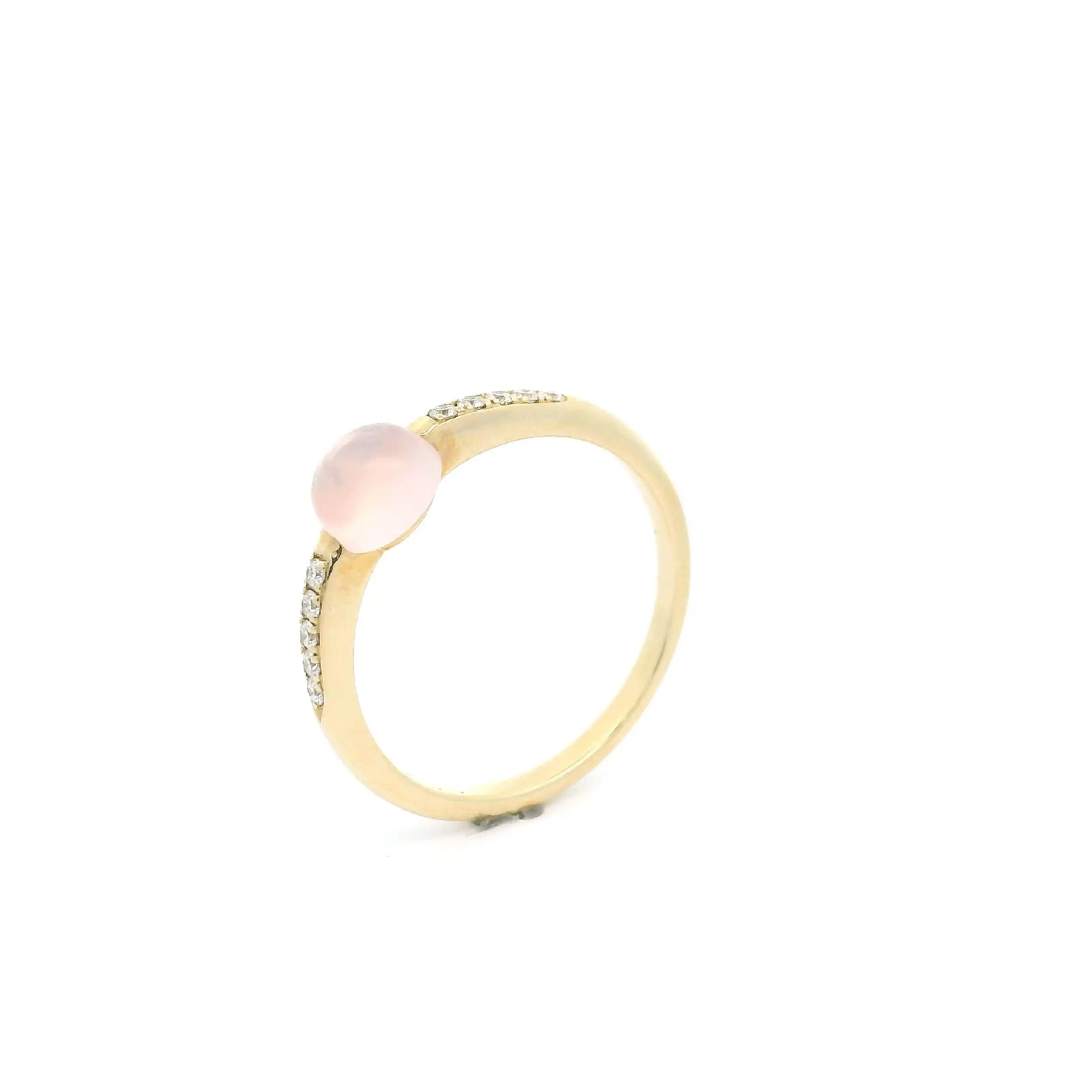 Ring Gelbgold mit Brillanten und Rosenqaurz Cabochon mit 0,10ct graviert