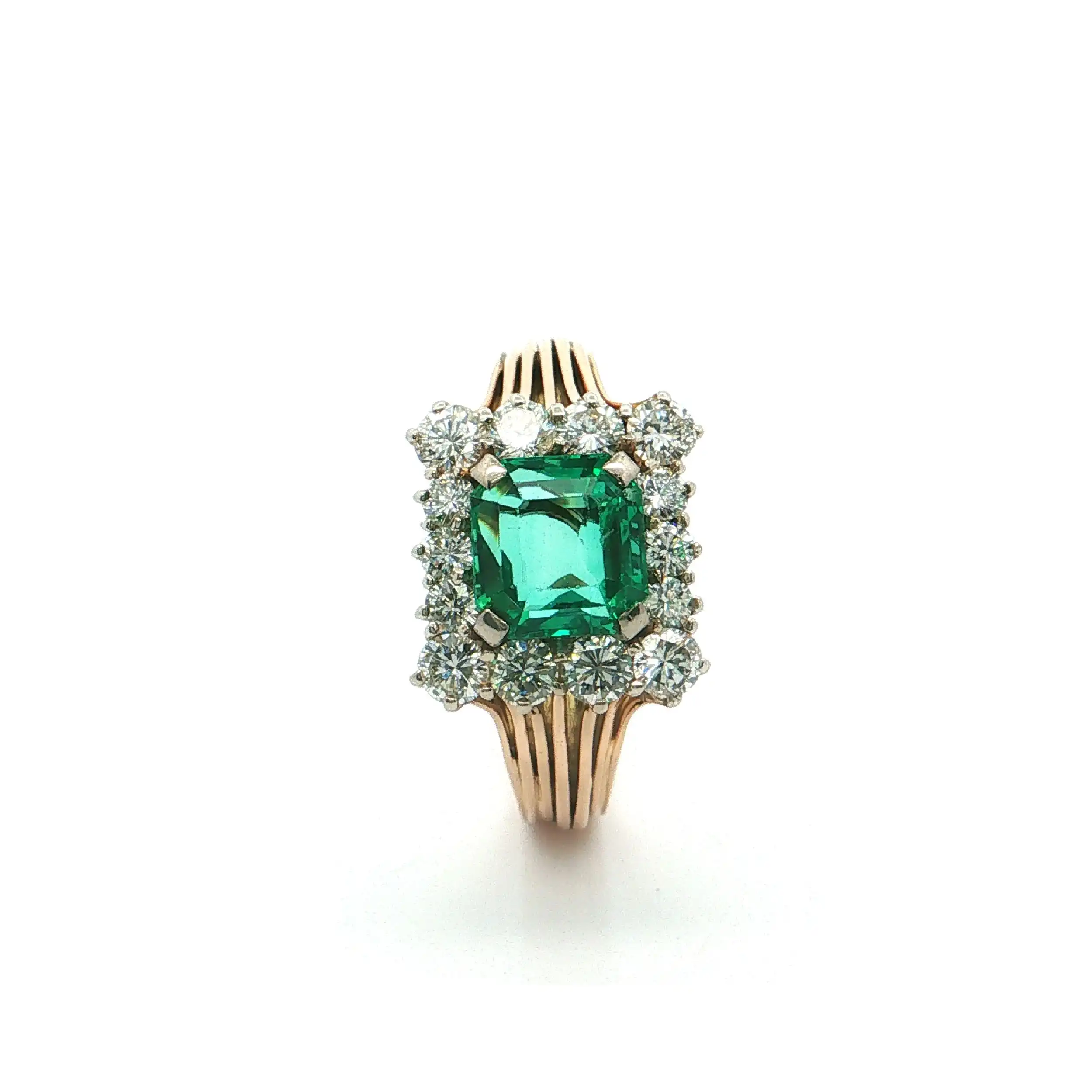 Ring Bicolor mit grünem Farbstein und Brillanten Ring Bicolor mit grünem Farbstein und Brillanten