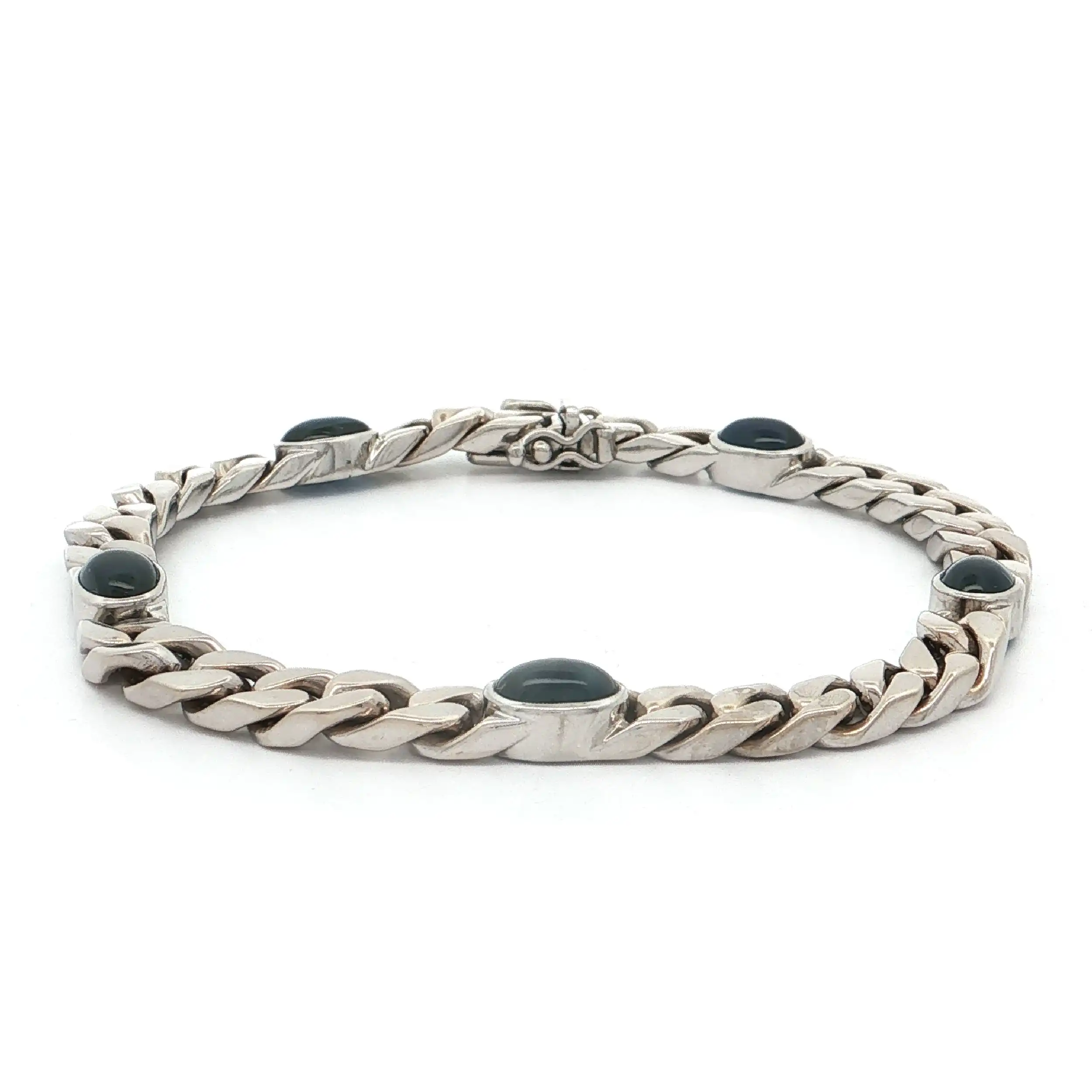 Panzerarmband Weißgold mit Saphir Cabochons
