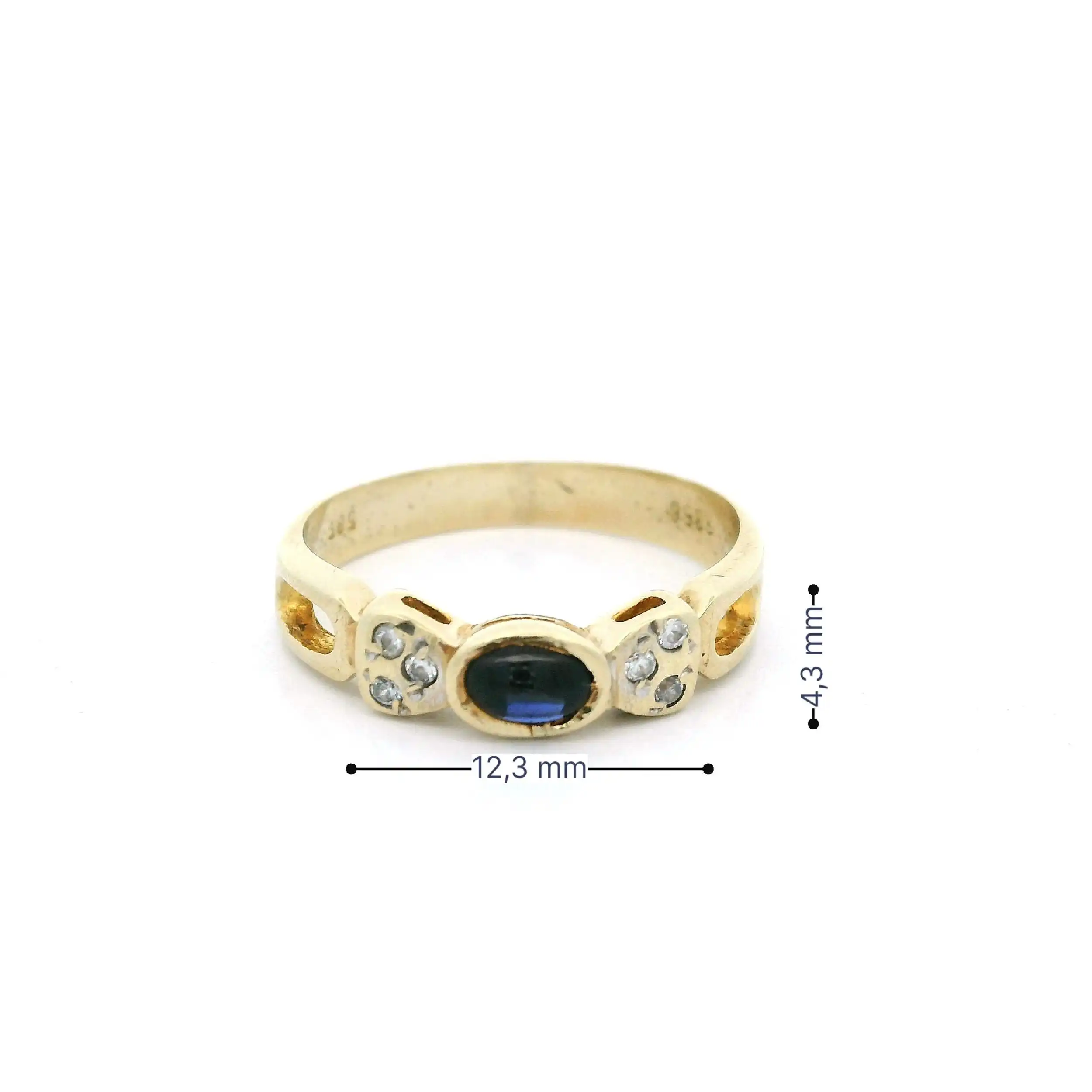 Ring Gelbgold mit blauem Cabochon und Zirkonia