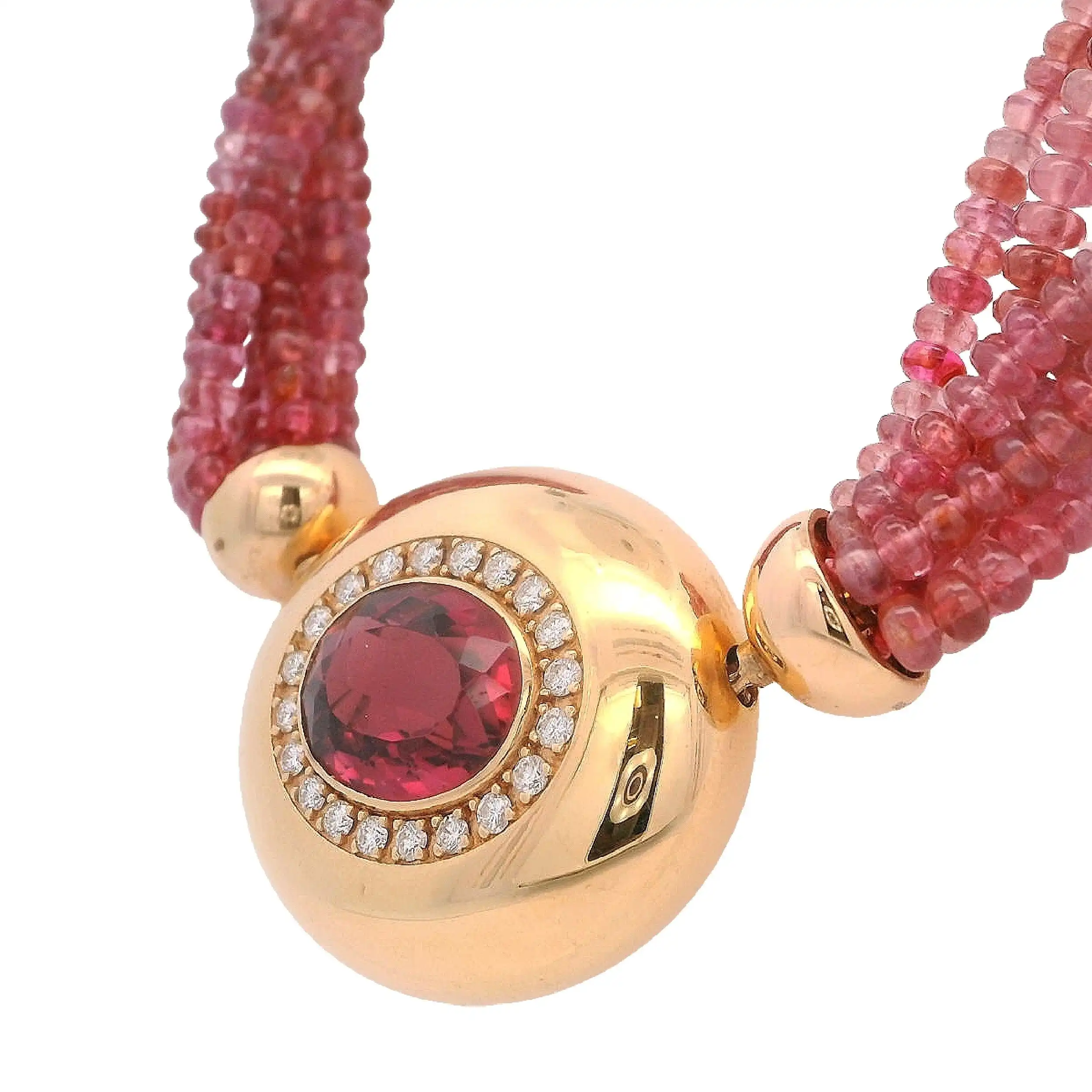 Kette mit rosa Steinen, Gelbgoldschloss mit Amethyst und Brillanten