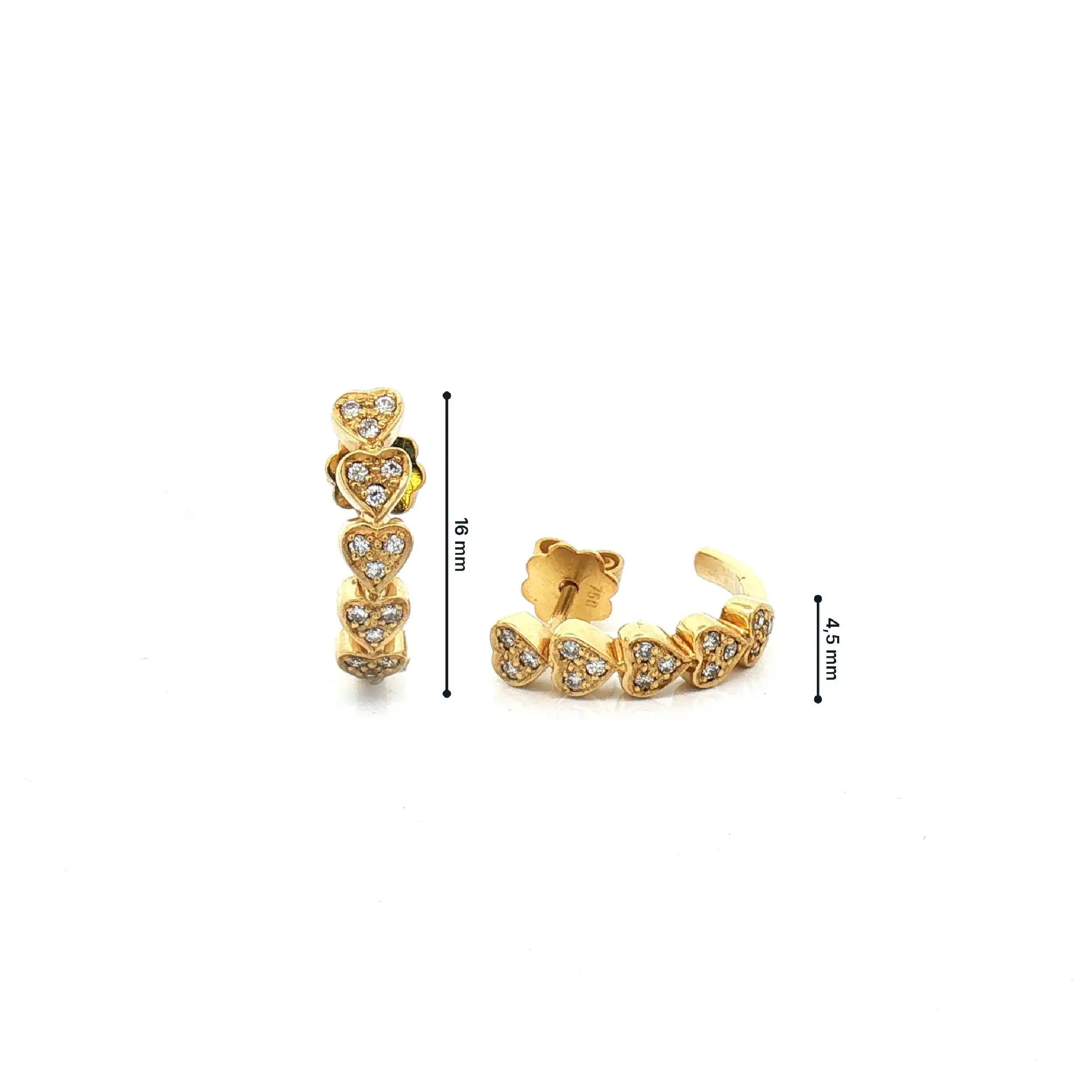 Halbcreolen Gelbgold Herzen mit Brillanten