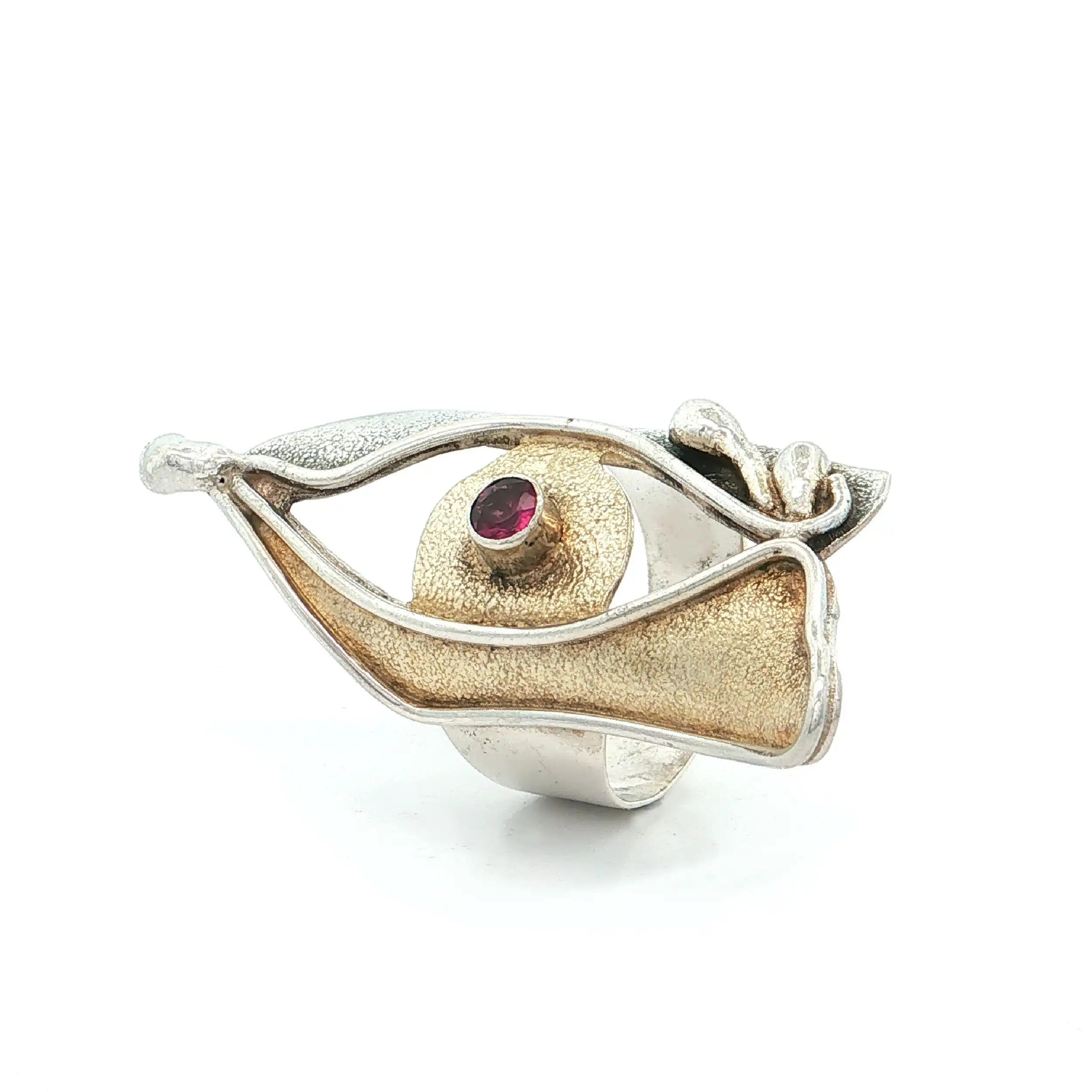 Ring Silber teilvergoldet mit pinkem Farbstein