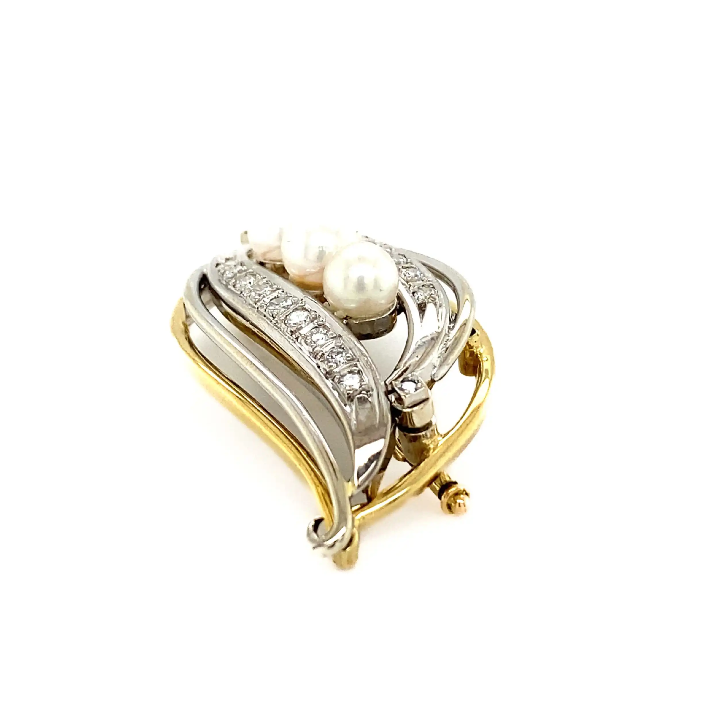 Brosche Bicolor mit Perlen, Brillanten & Diamanten
