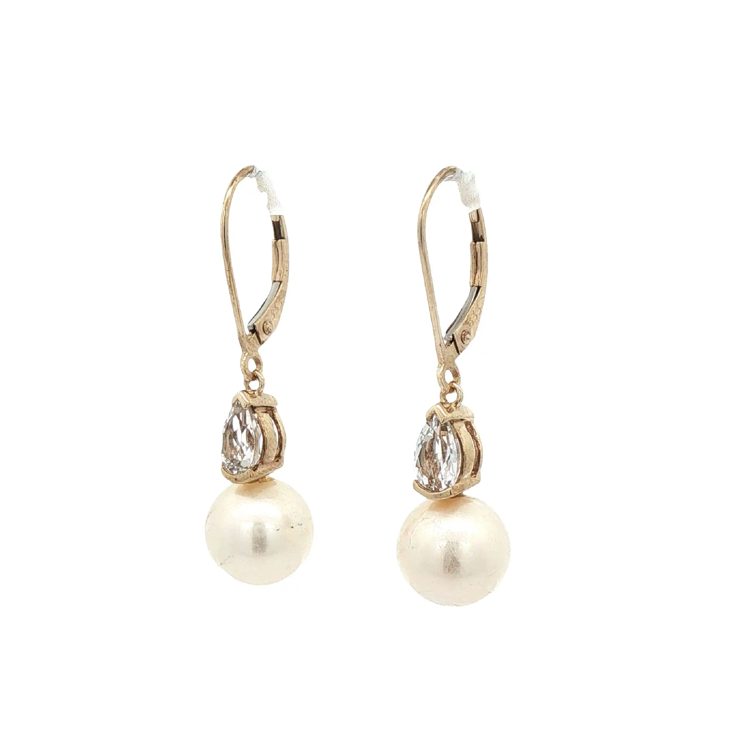 Ohrhänger Gelbgold mit Perle und Zirkonia