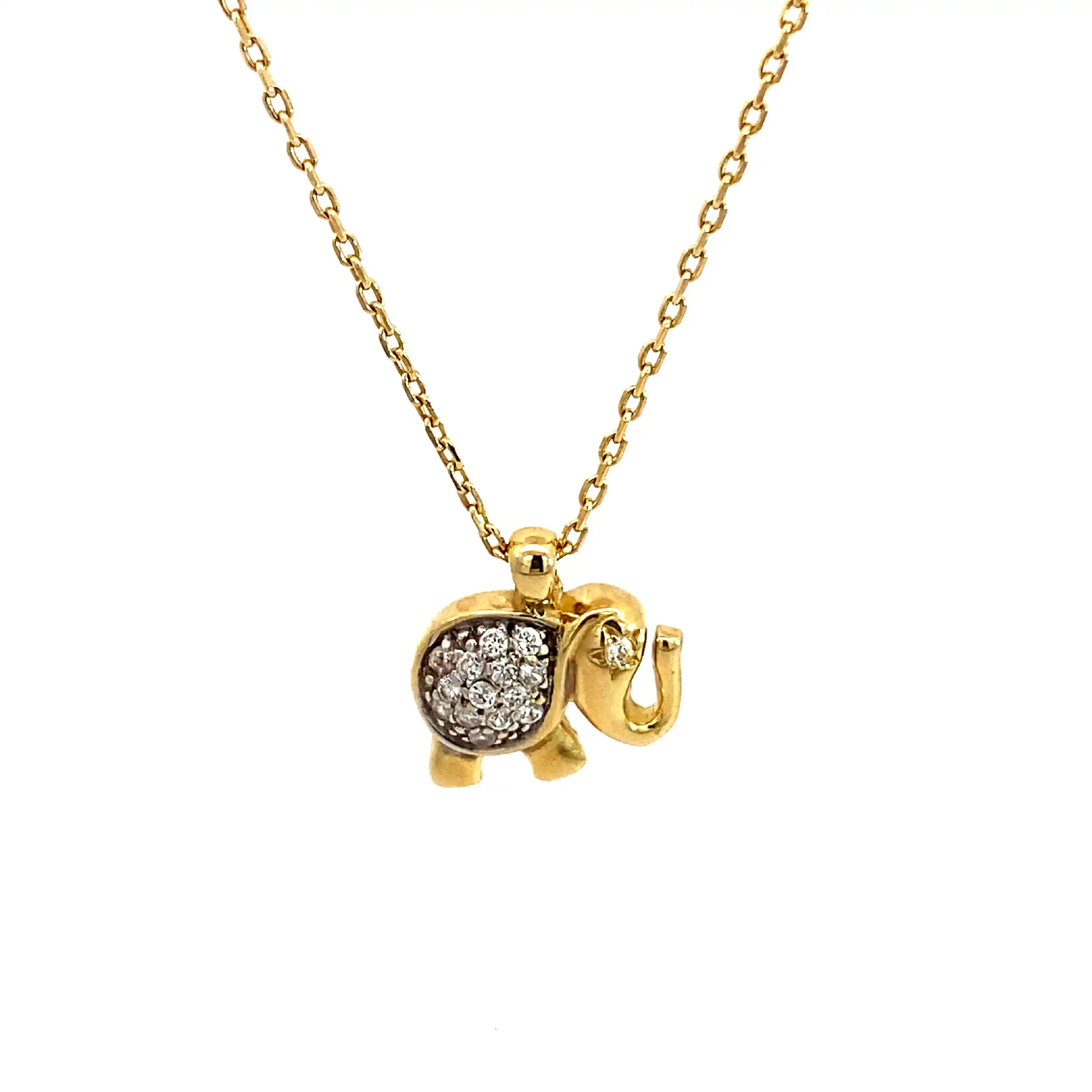 Ankerkette Gelbgold mit Elefantenanhänger Bicolor Zirkonia Ankerkette Gelbgold mit Elefantenanhänger Bicolor Zirkonia