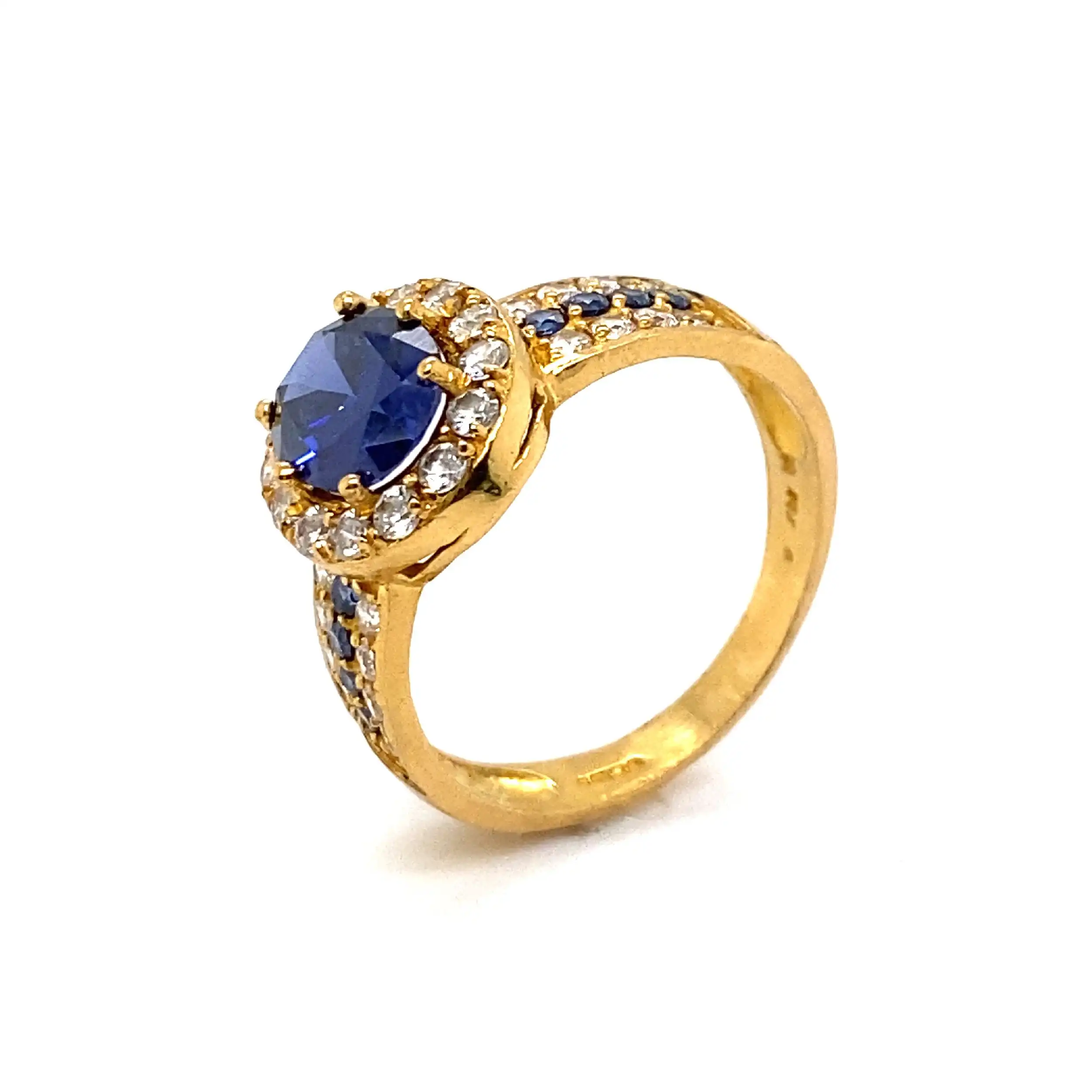 Ring Gelbgold mit blauem Farbstein und Zirkonia Ring Gelbgold mit blauem Farbstein und Zirkonia