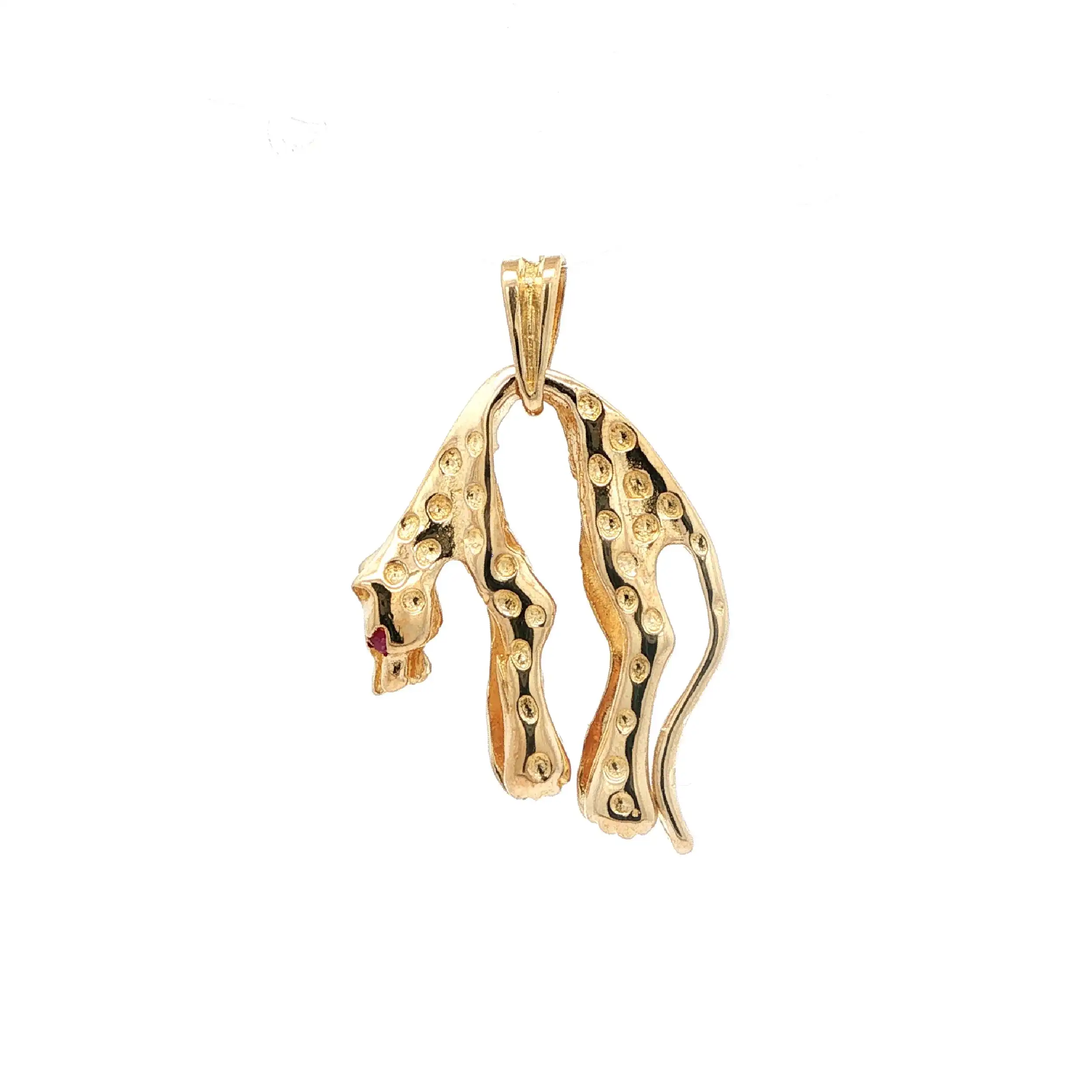 Anhänger Gelbgold Panther mit pinken Farbsteinen