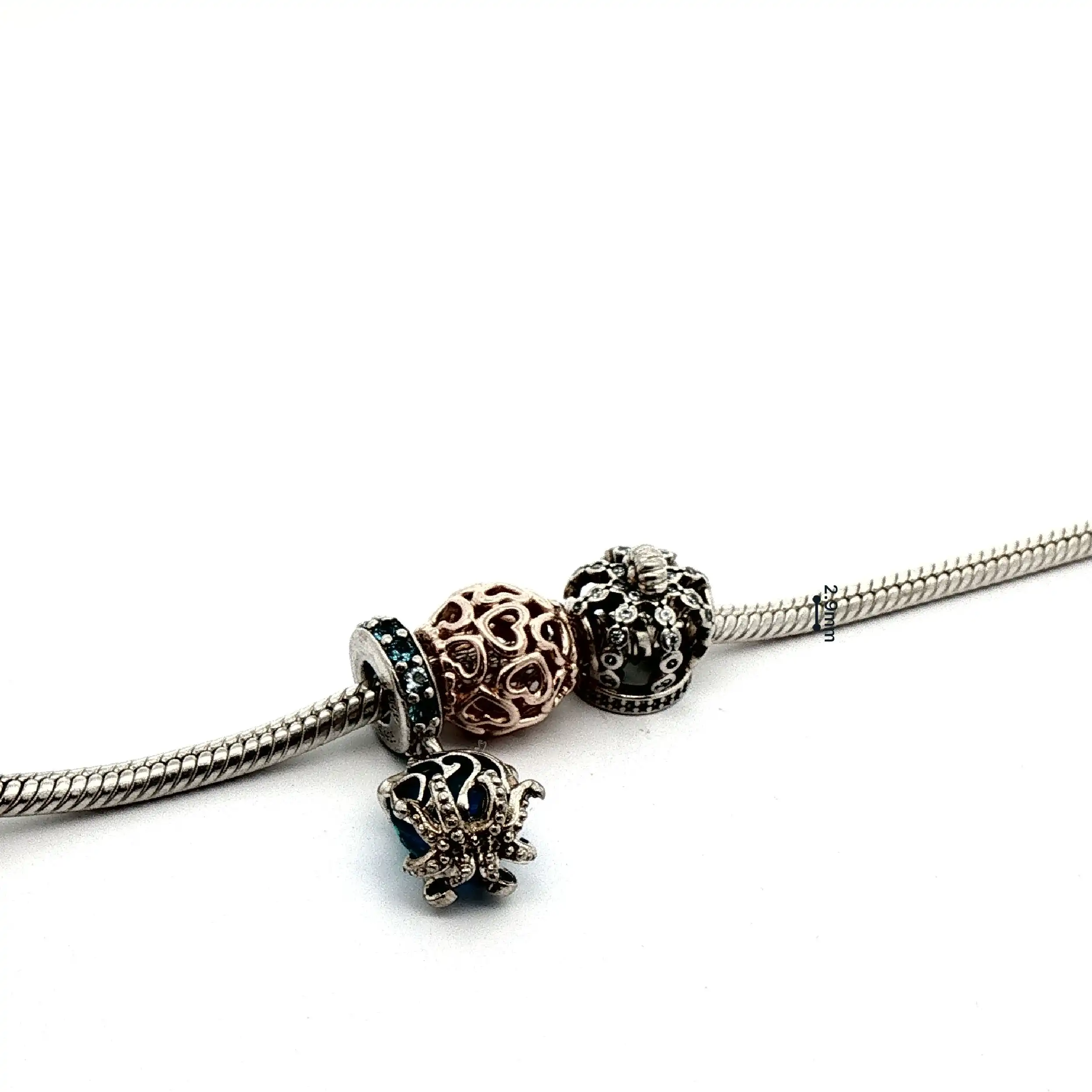 Armband Silber Bicolor Pandora mit 3 Charms