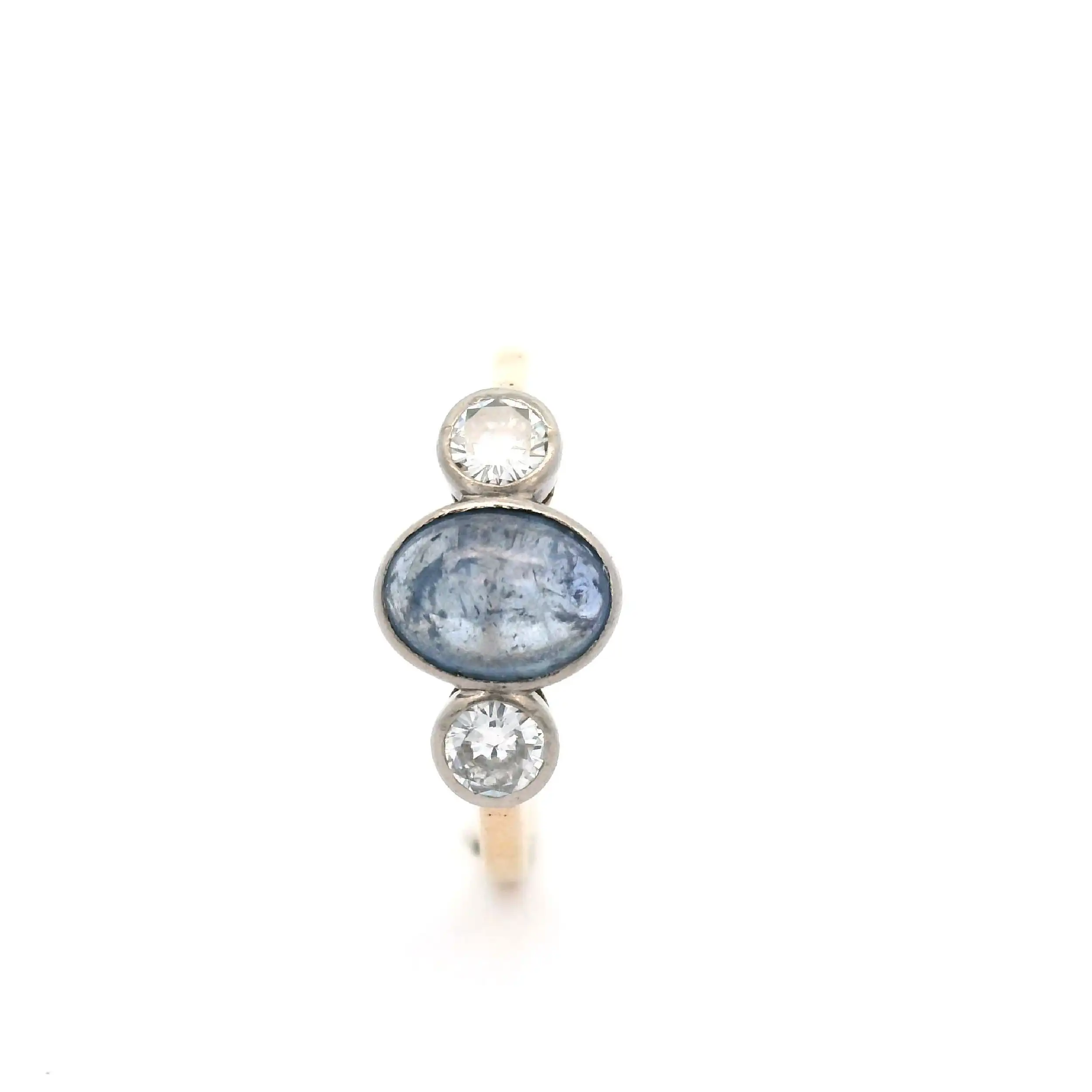 Ring Bicolor mit blauem Cabochon und Brillanten Ring Bicolor mit blauem Cabochon und Brillanten