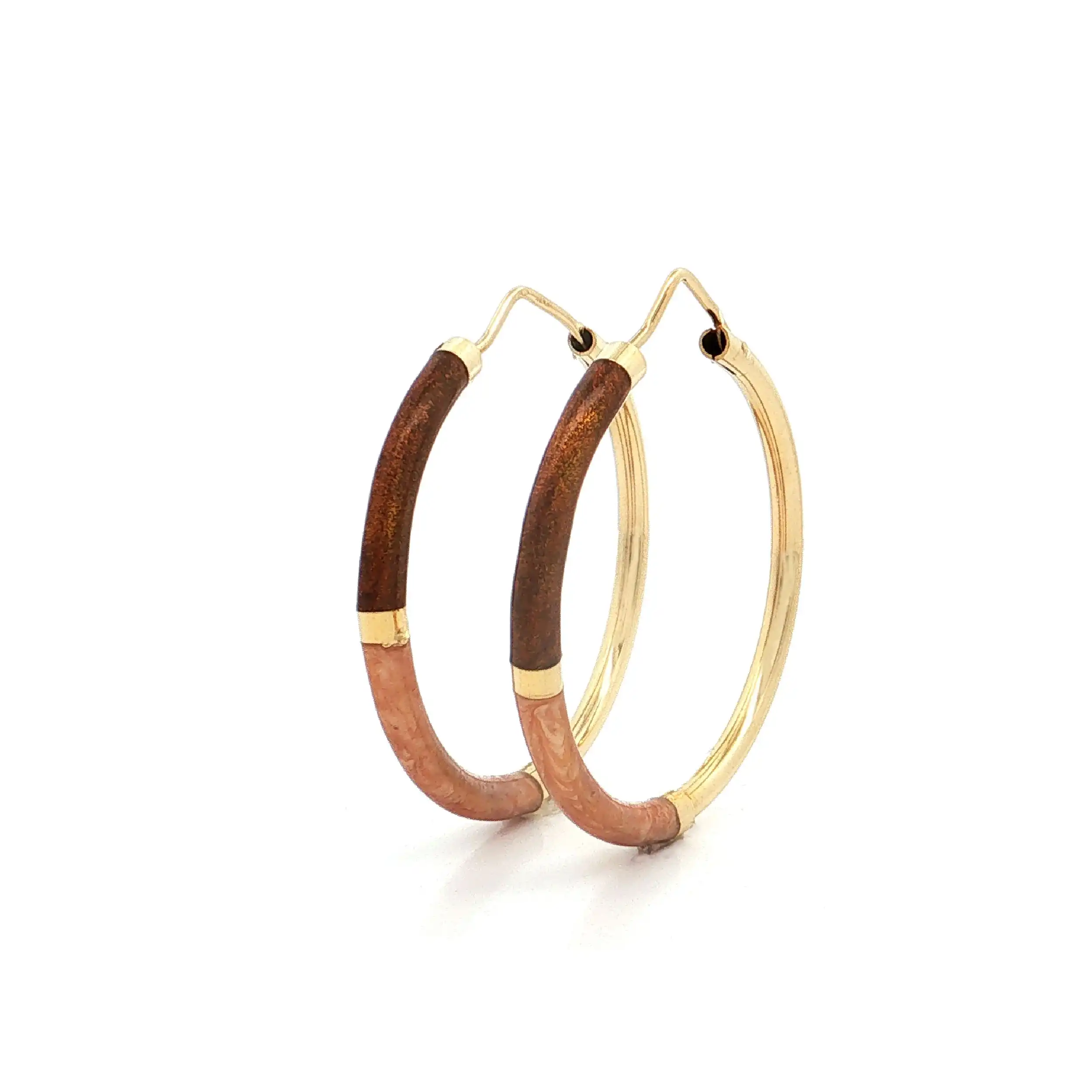 Creolen Gelbgold mit rosé und orange-braunen Emaille Segmenten Creolen Gelbgold mit rosé und orange-braunen Emaille Segmenten