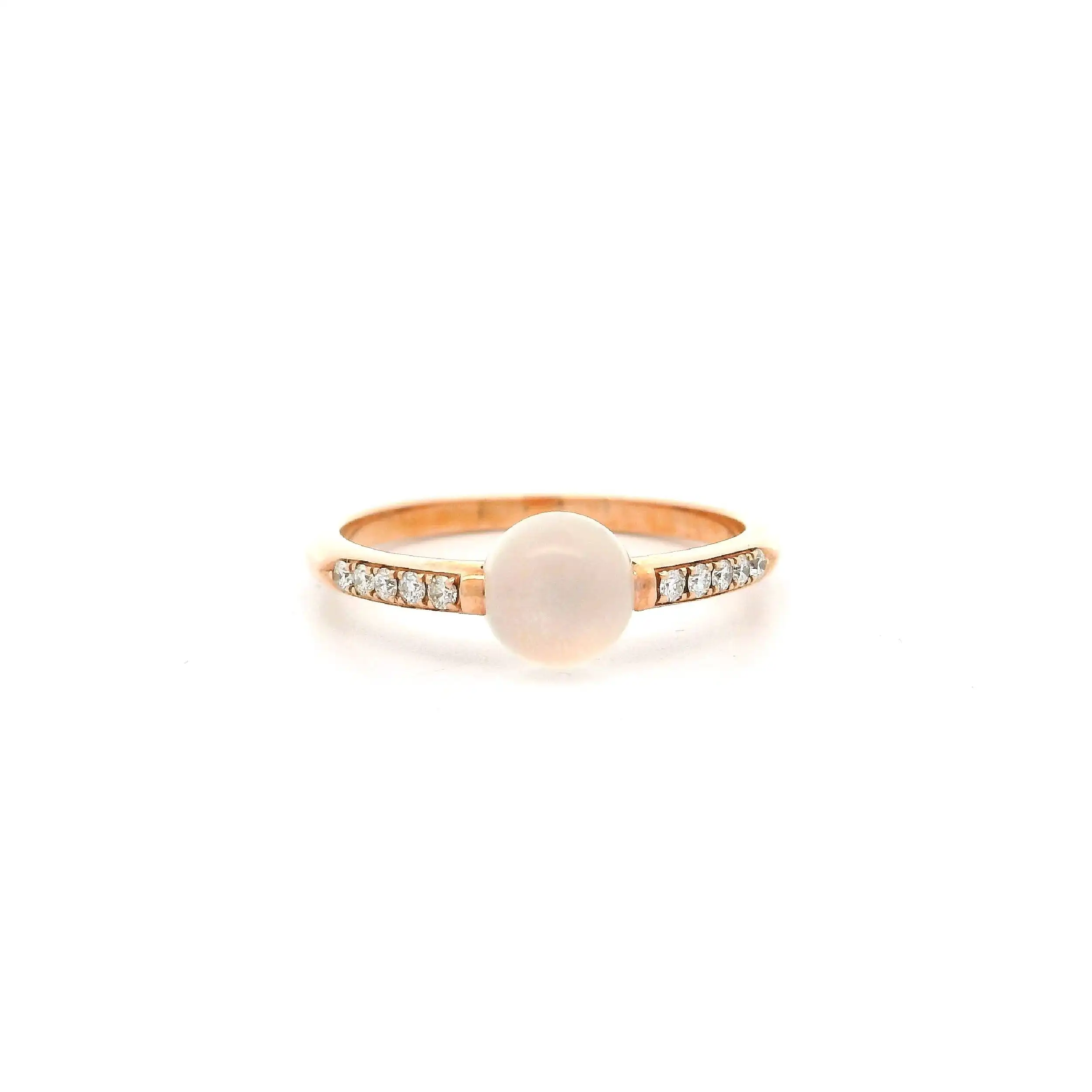 Ring Roségold massiv mit Mondstein Cabochon & Brillanten, graviert mit 0,10ct.