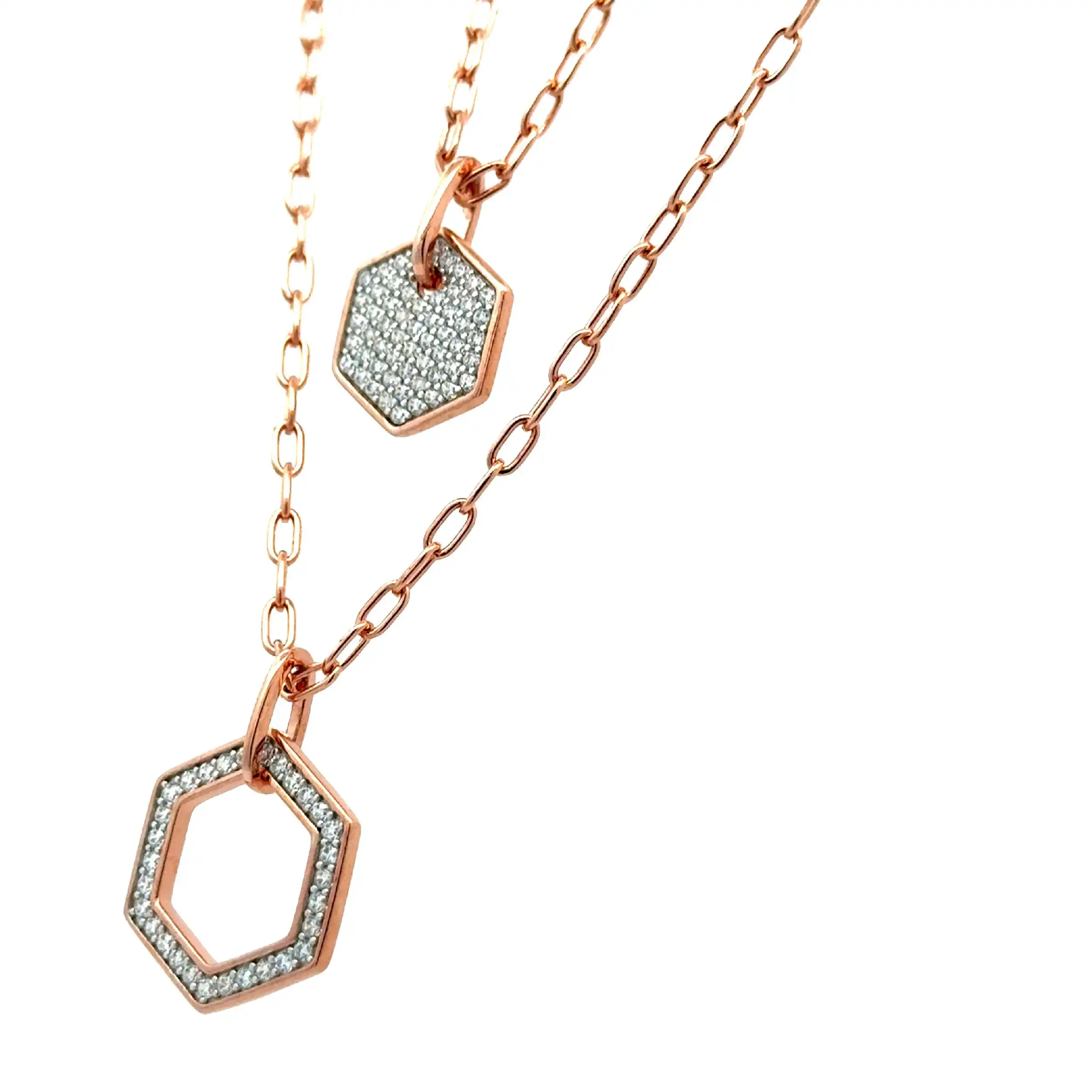 Collier Silber rose vergoldet mit zwei Anhänger mit 87 Zirkonia Collier Silber rose vergoldet mit zwei Anhänger mit 87 Zirkonia