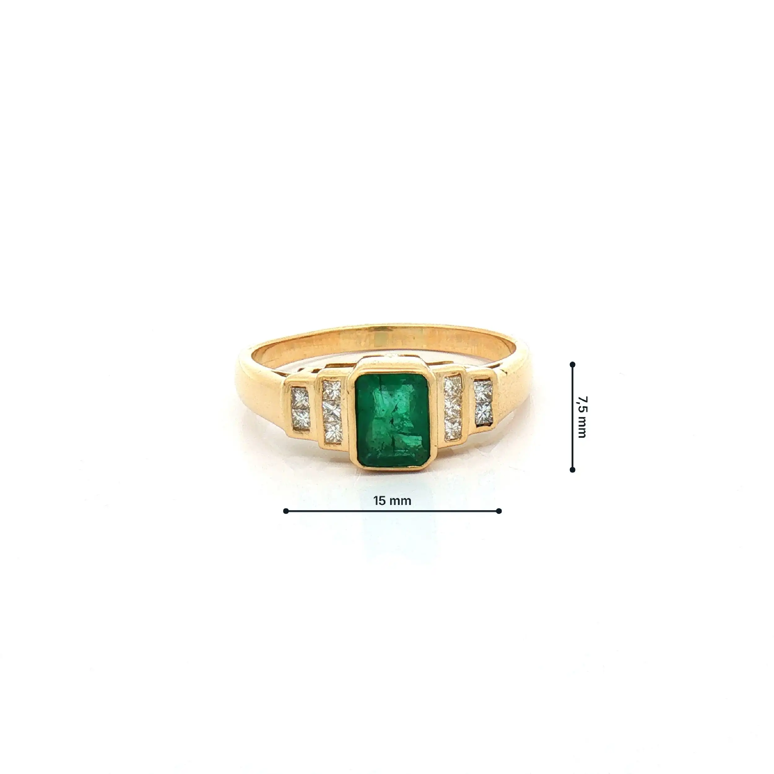 Ring Gelbgold mit Diamanten im Princess-Schliff und Smaragd Ring Gelbgold mit Diamanten im Princess-Schliff und Smaragd