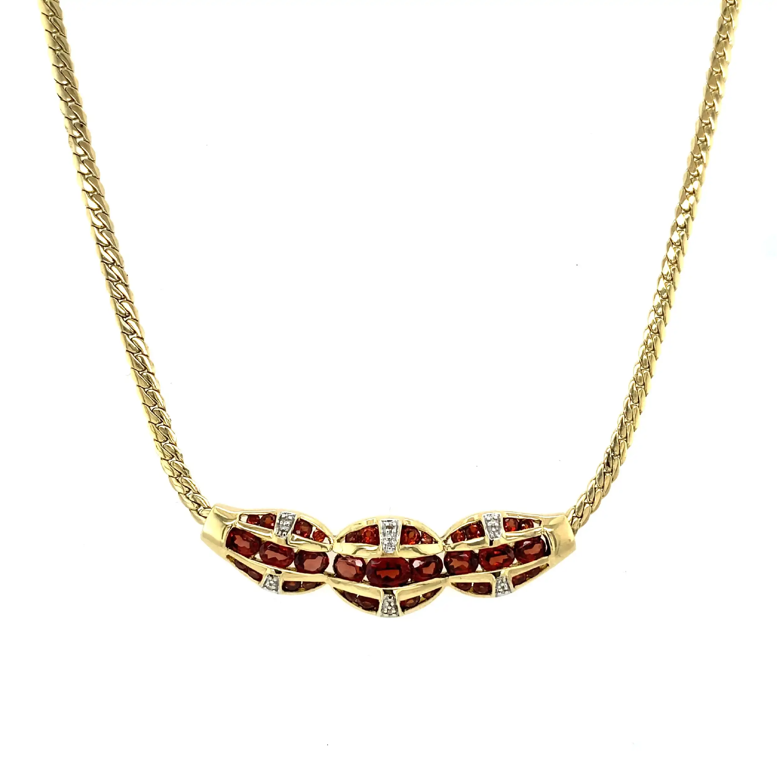 Collier Gelbgold mit Granat und Diamanten