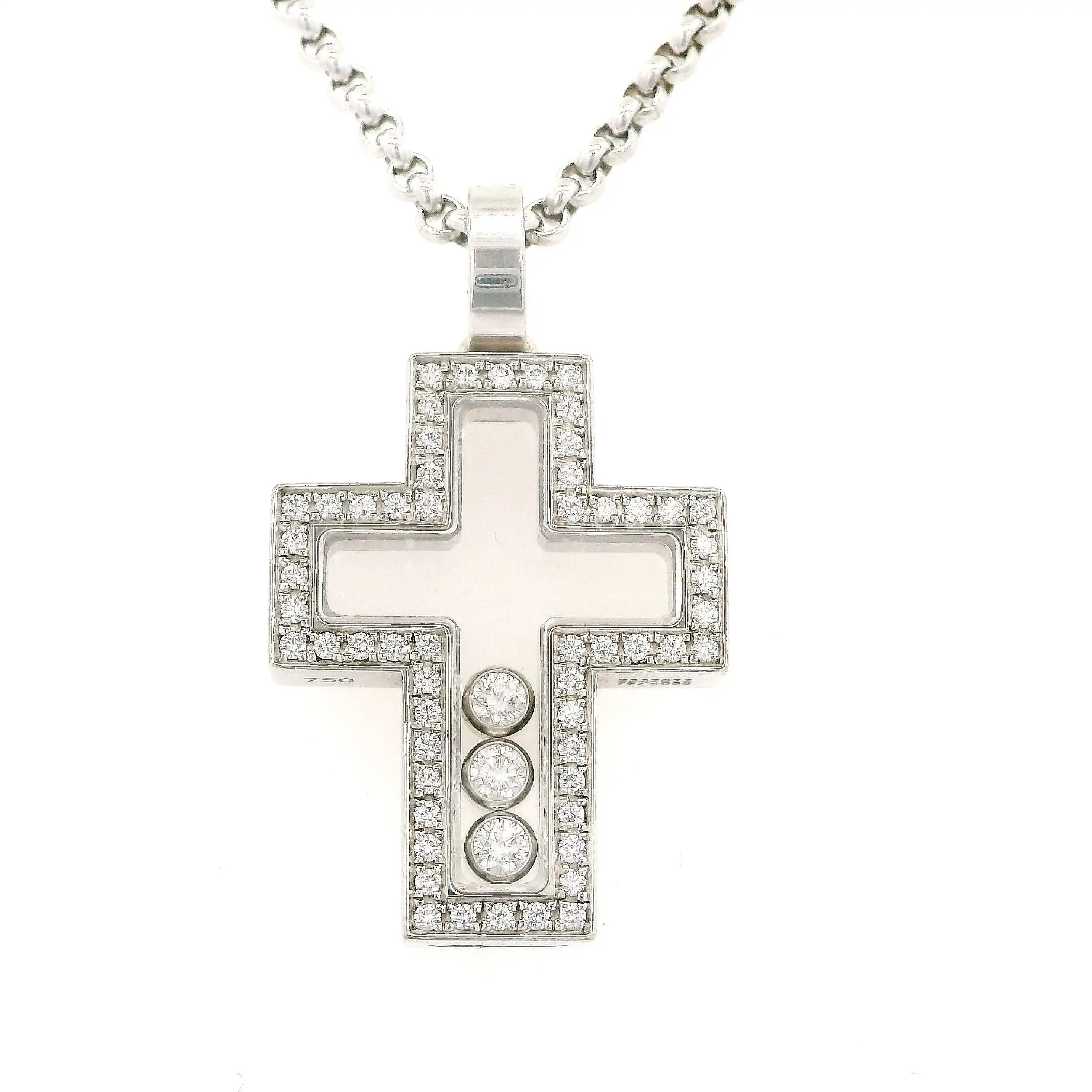 Kette mit Anhänger Kreuz Weißgold Chopard Happy Diamonds mit Box und Papieren Kette mit Anhänger Kreuz Weißgold Chopard Happy Diamonds mit Box und Papieren