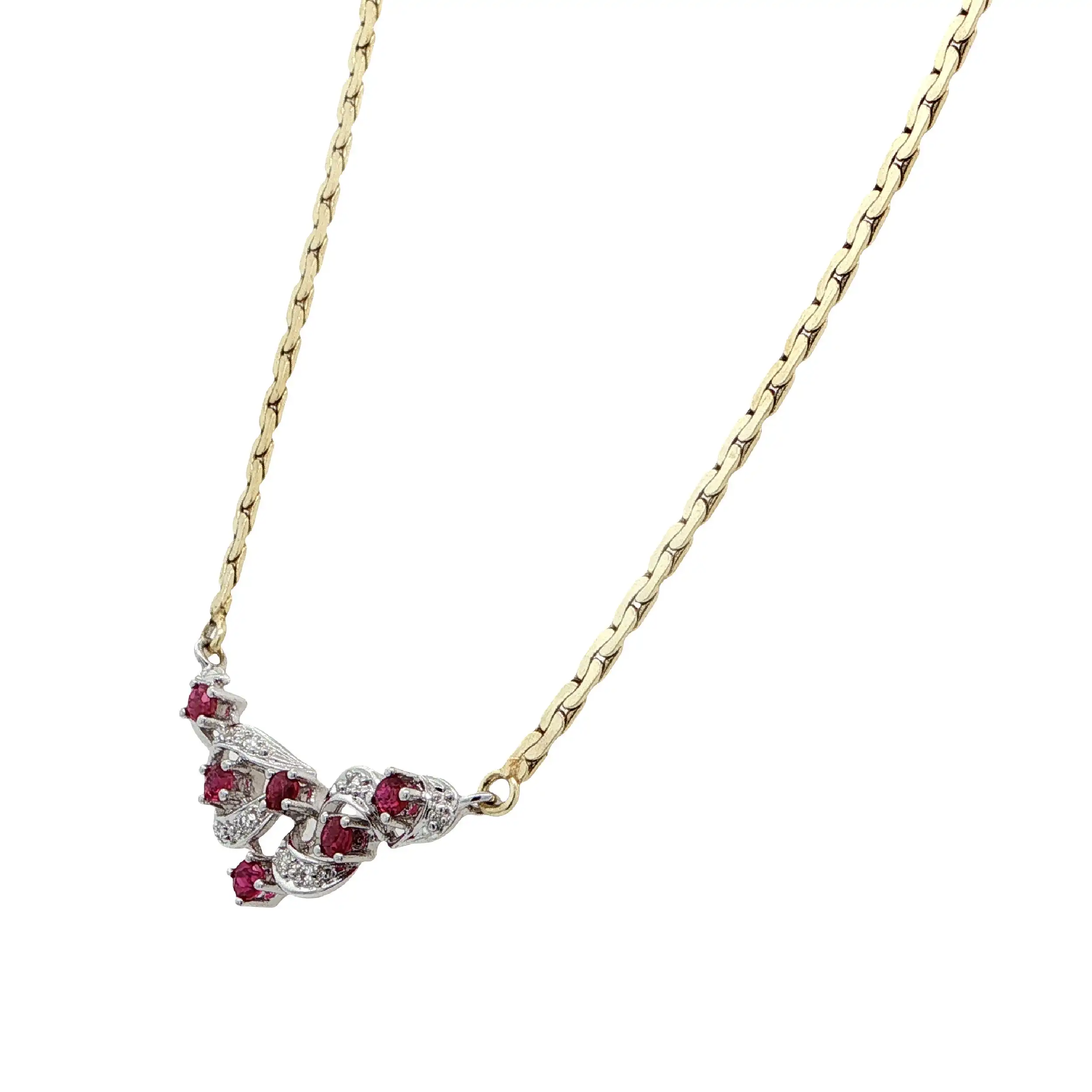 Collier Bicolor mit Rubinen & Diamanten, graviert mit 0,07ct.