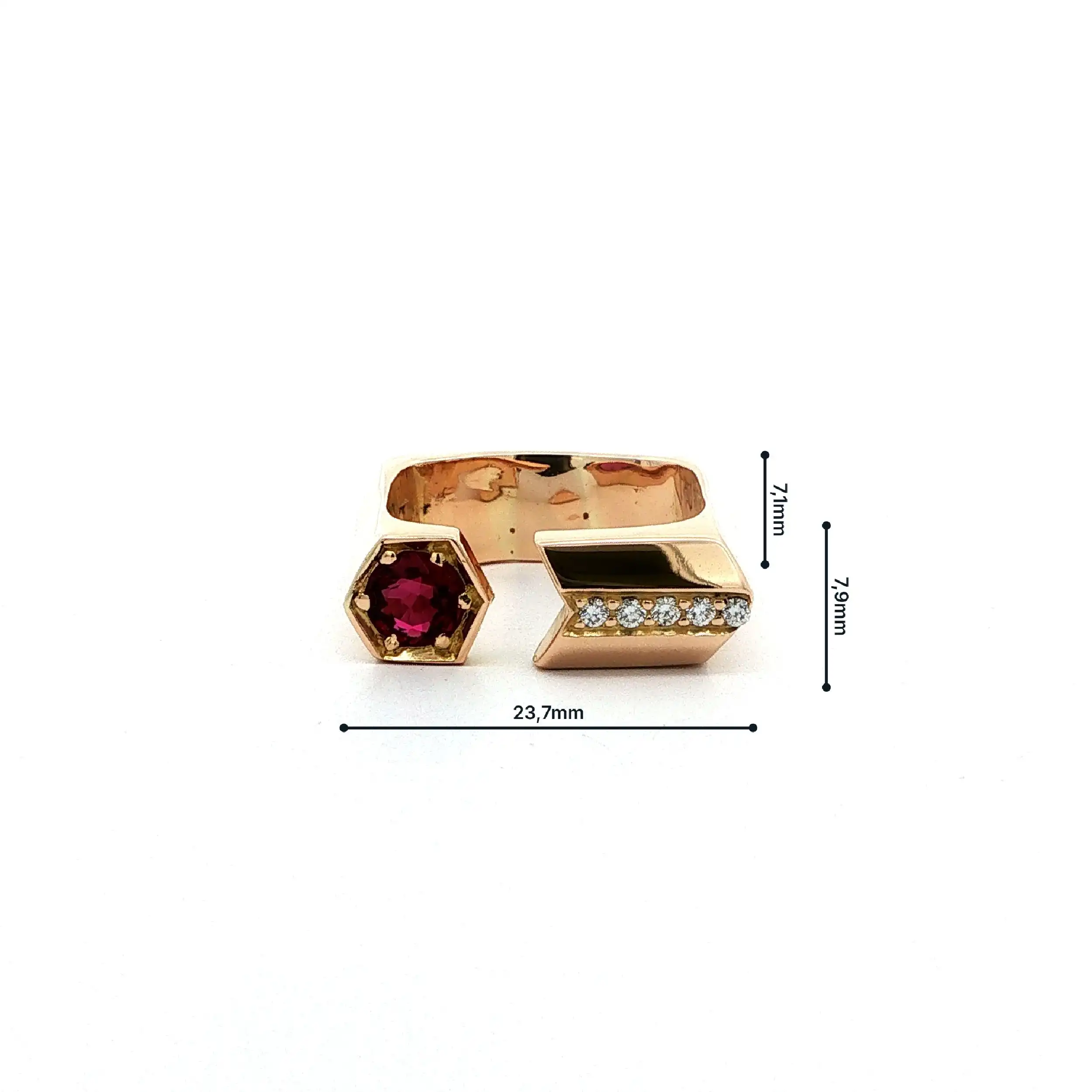 Ring Roségold mit rotem Farbstein & Brillanten, Handarbeit
