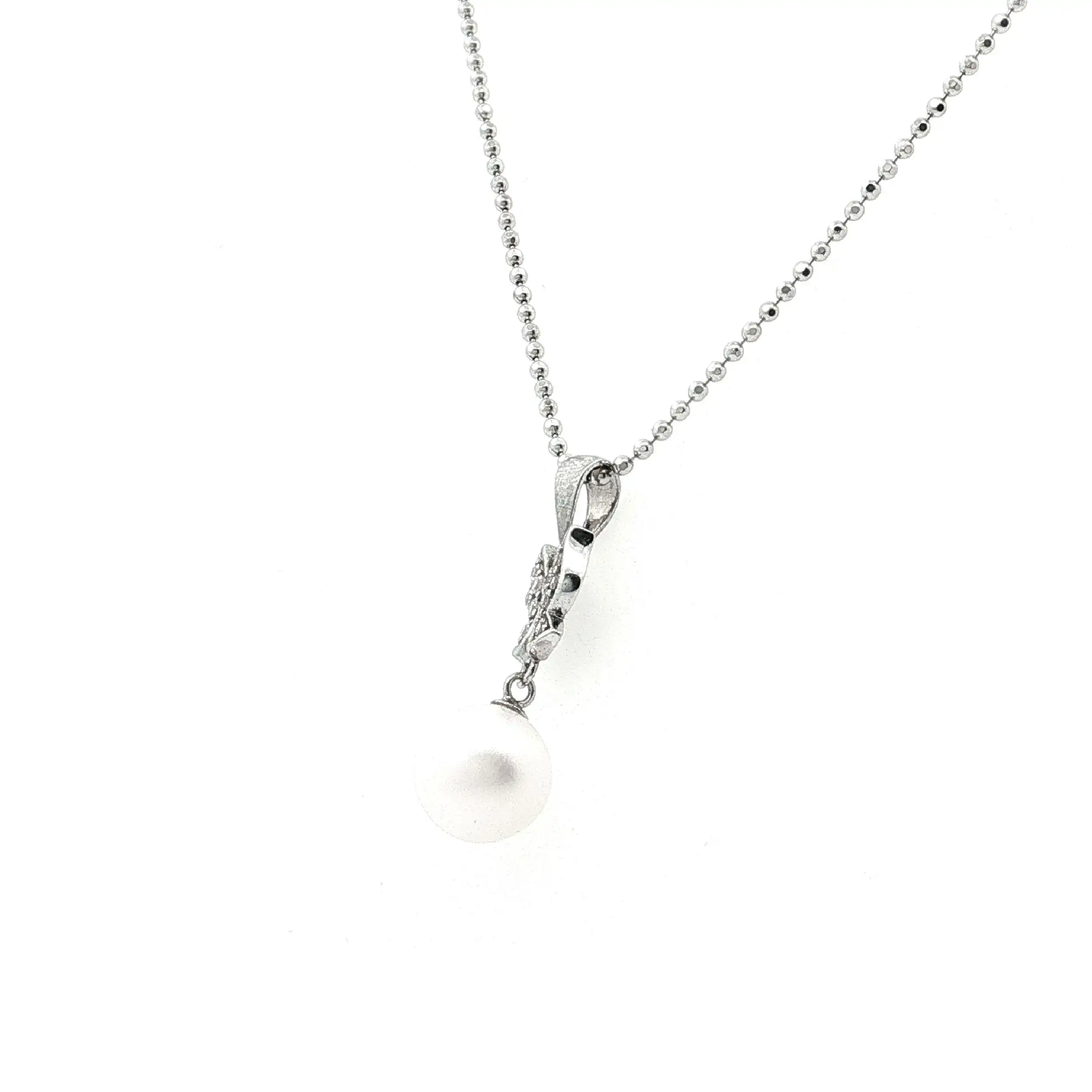 Kügelchenkette Silber mit Perle und Zirkonia Anhänger