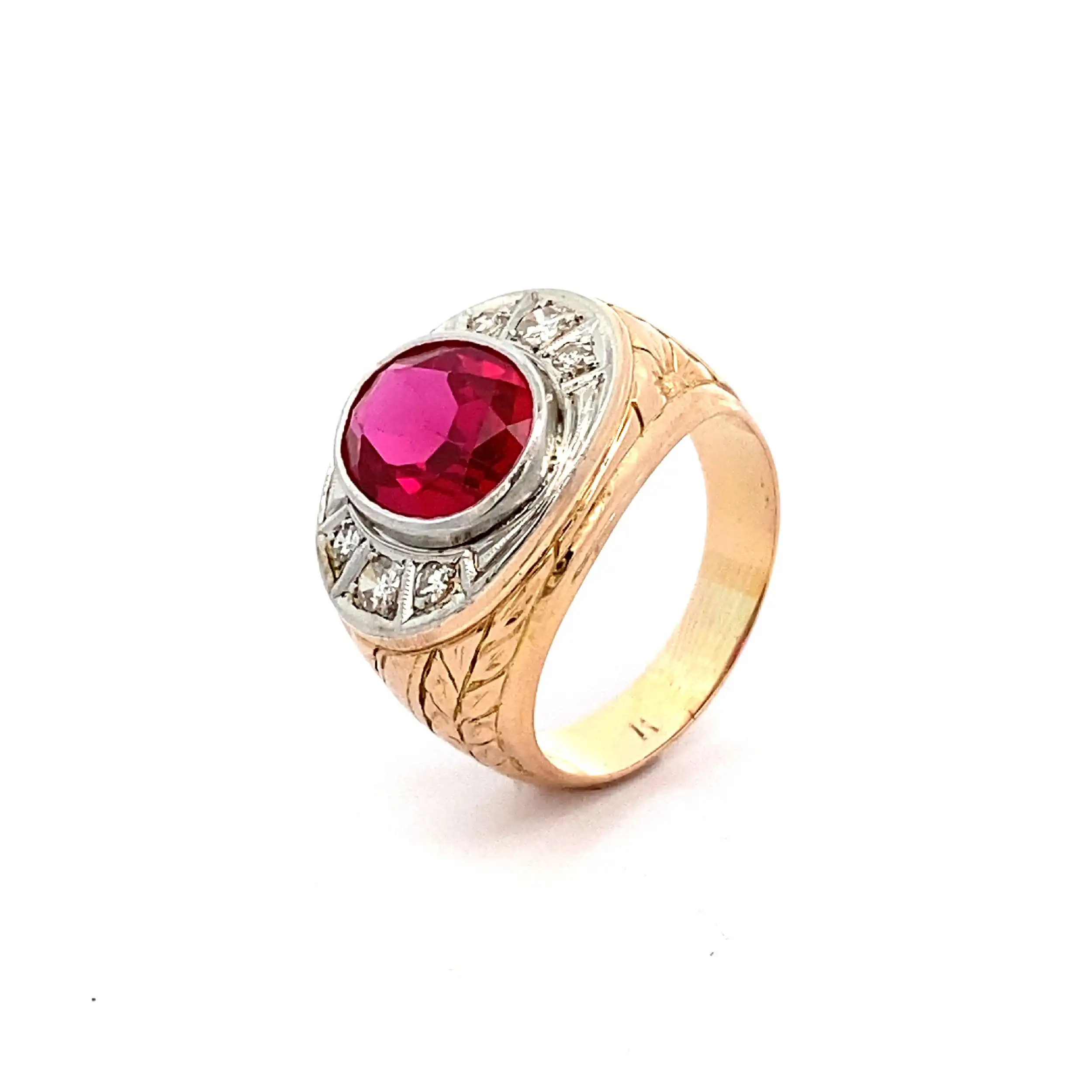 Ring Bicolor mit Diamanten und rotem Farbstein