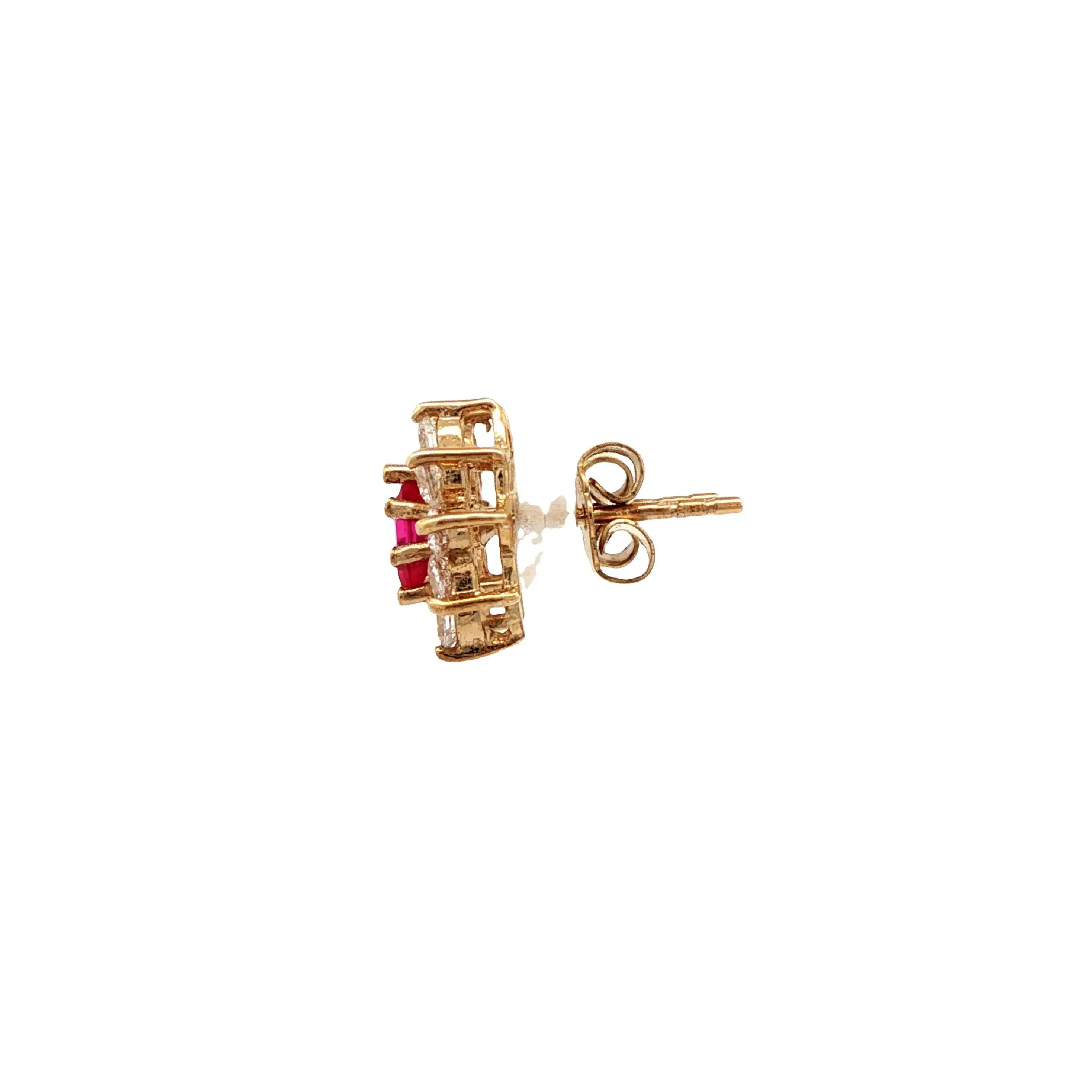 Ohrstecker Gelbgold mit roten Farbsteinen und Zirkonia