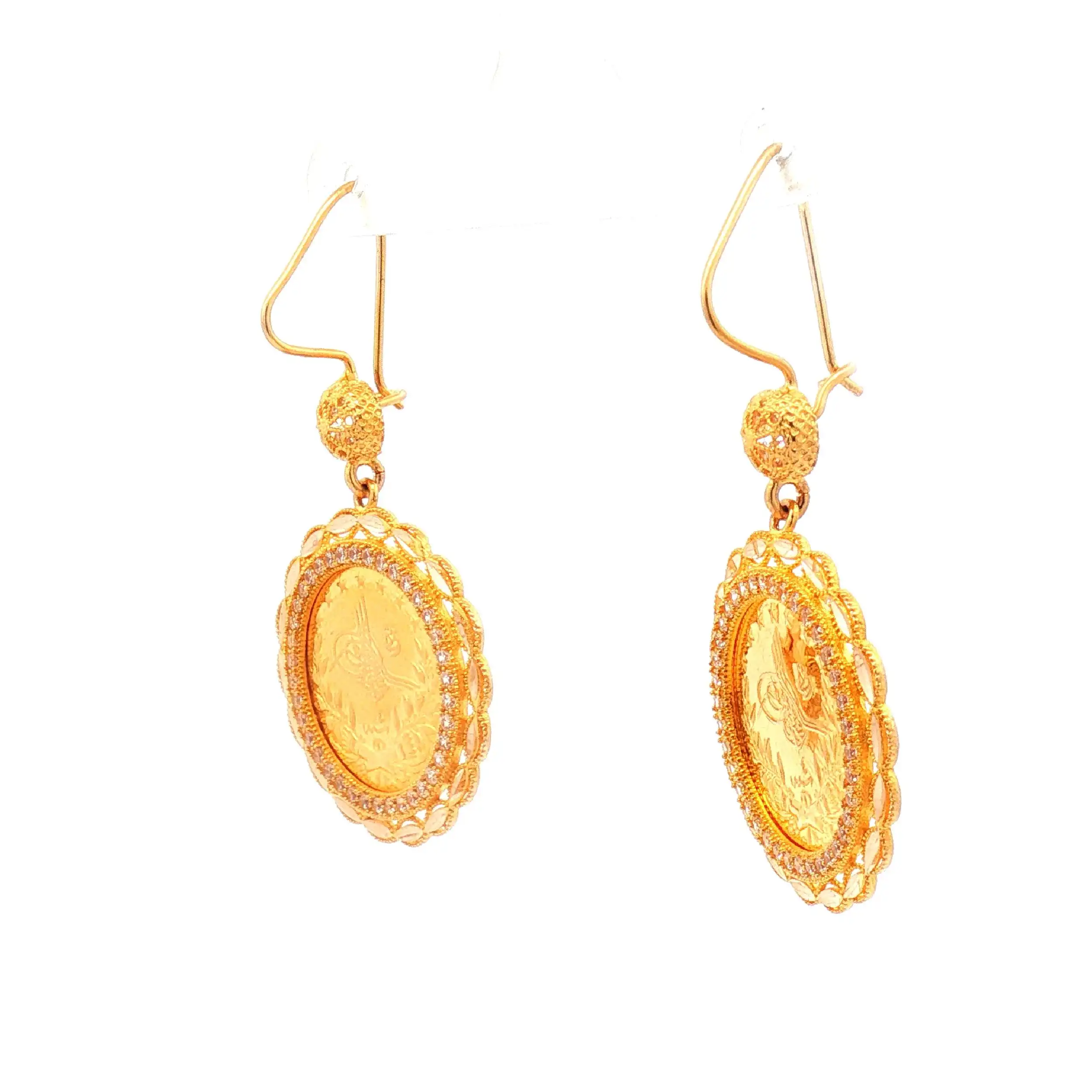 Ohrhänger Gelbgold mit Zirkonia und Münzimmitat Ohrhänger Gelbgold mit Zirkonia und Münzimmitat