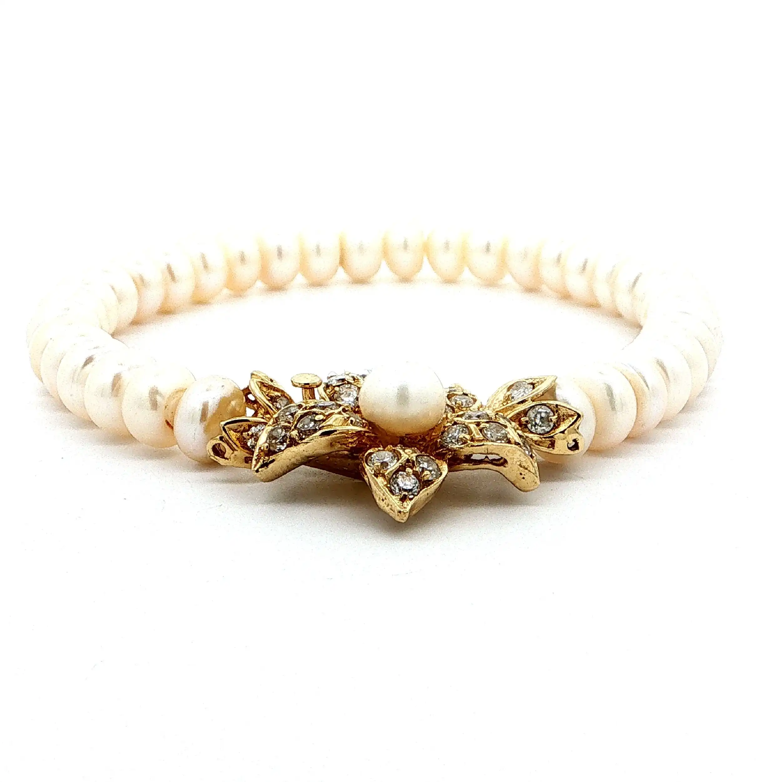 Armband mit Perlen, Goldschließe mit Zirkonia