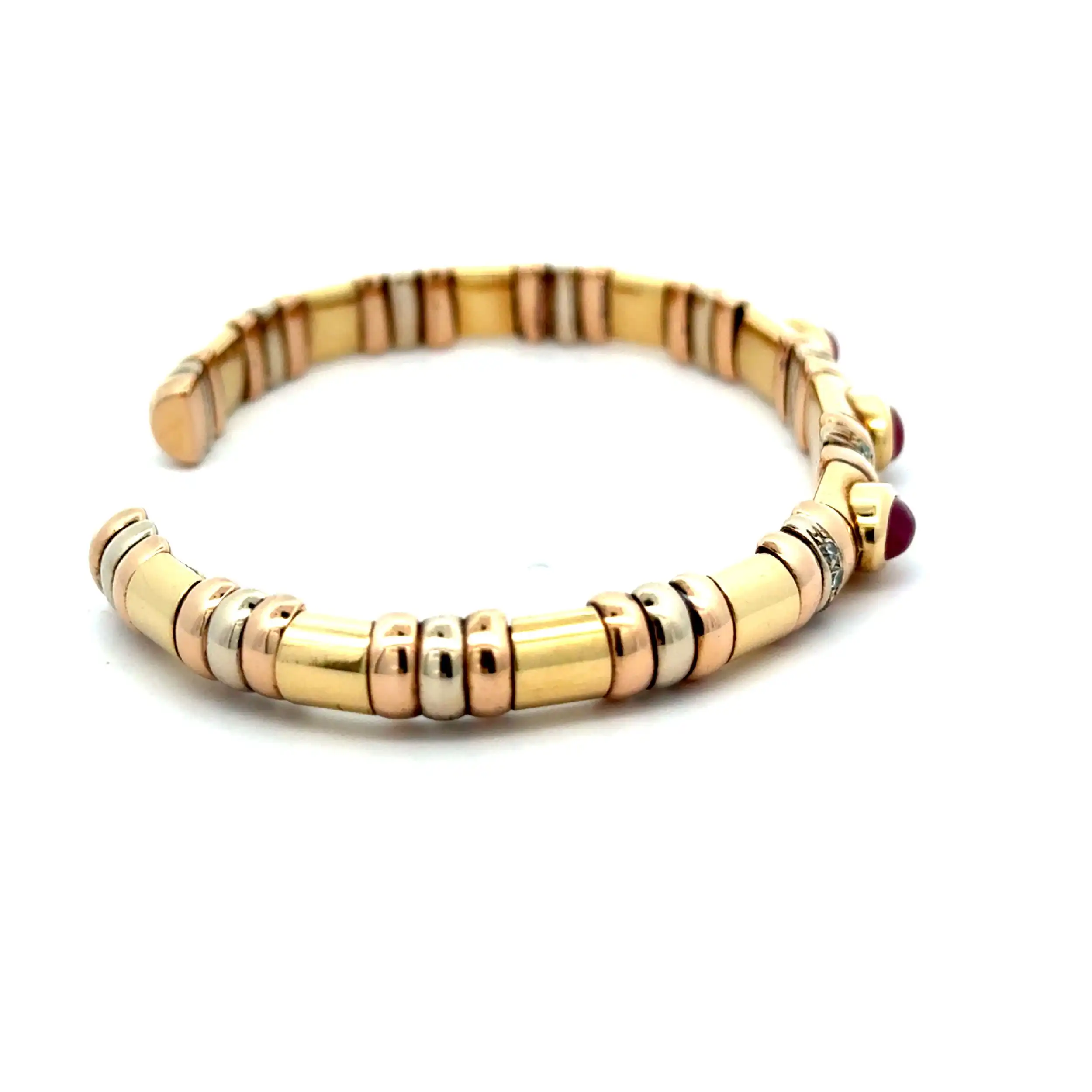 Armreif/ Spange Tricolor mit Rubin Cabochonsteinen & Brillanten Armreif/ Spange Tricolor mit Rubin Cabochonsteinen & Brillanten