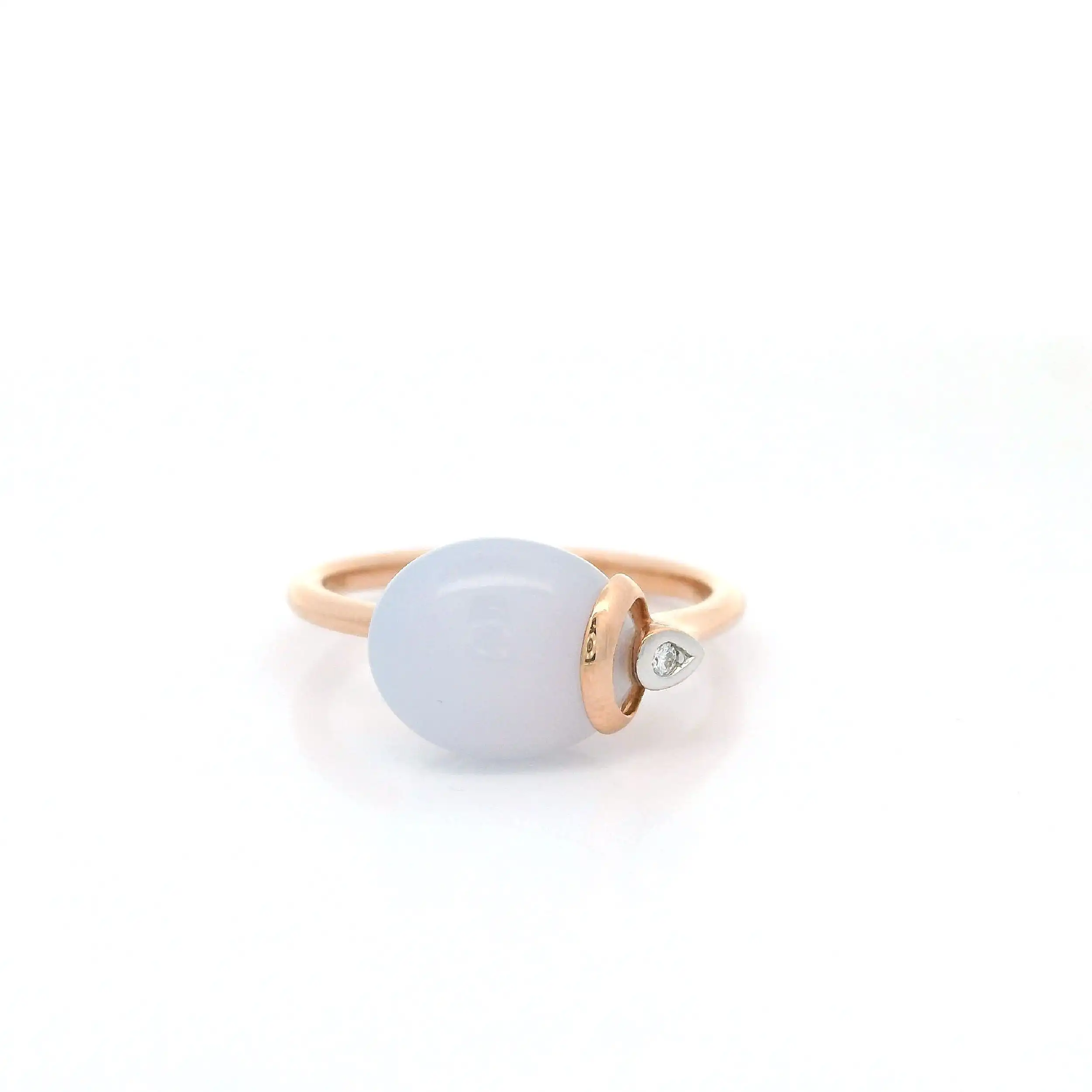 Ring Roségold mit Brillant und Chalcedon Cabochon mit 0,01ct graviert