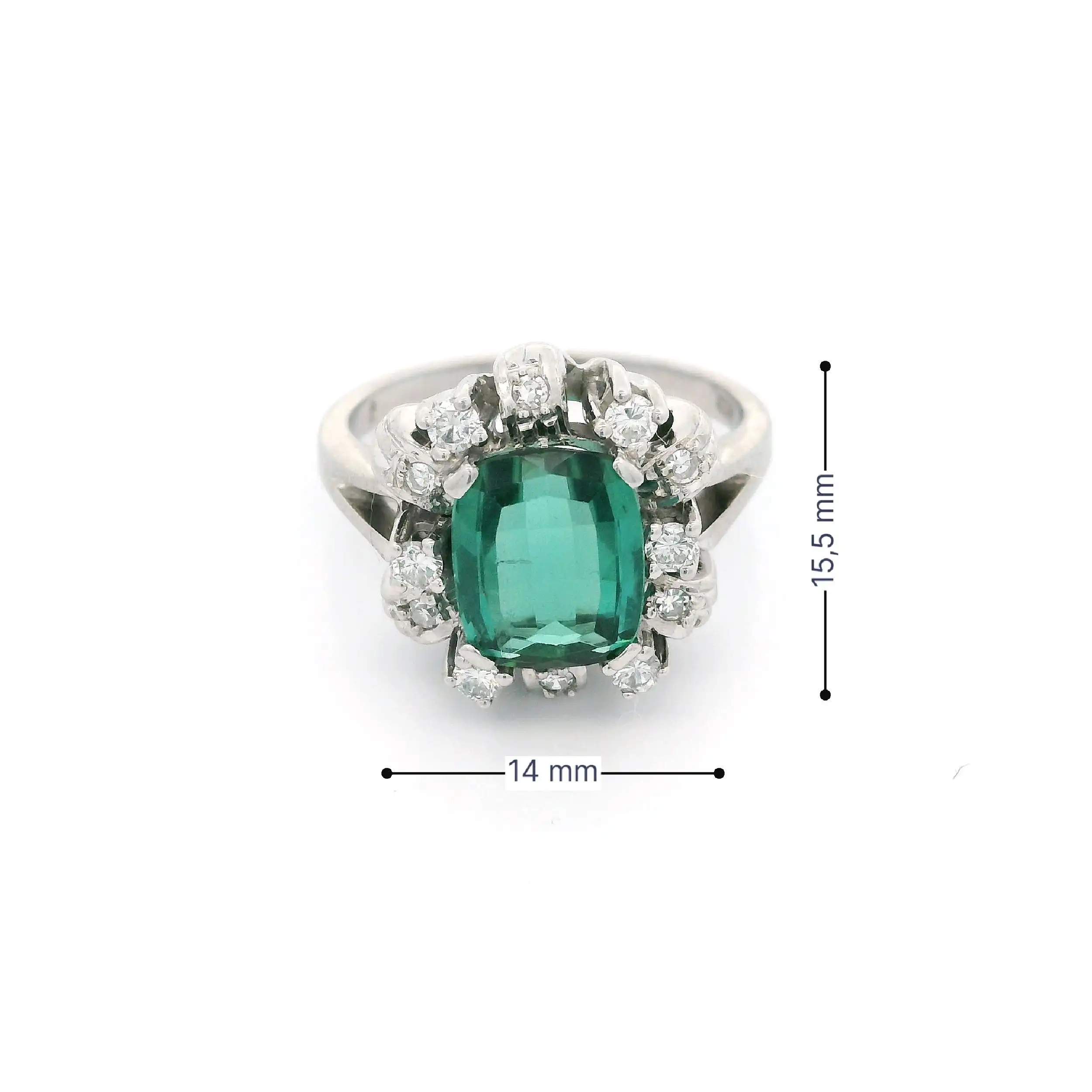 Ring Weißgold mit Diamanten, Brillanten und grünem Farbstein