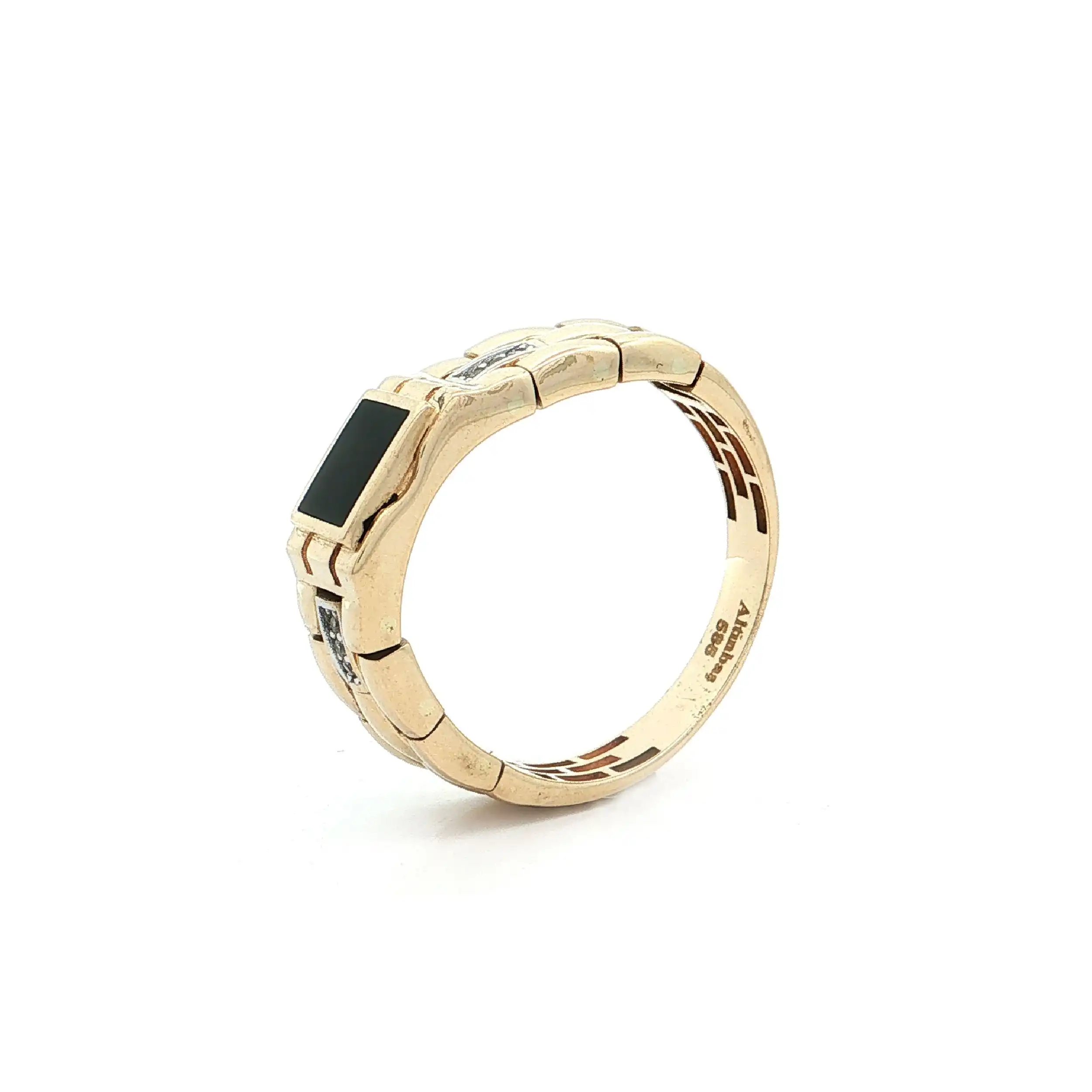 Ring Gelbgold beweglich mit schwarzer Platte und Zirkonia Ring Gelbgold beweglich mit schwarzer Platte und Zirkonia