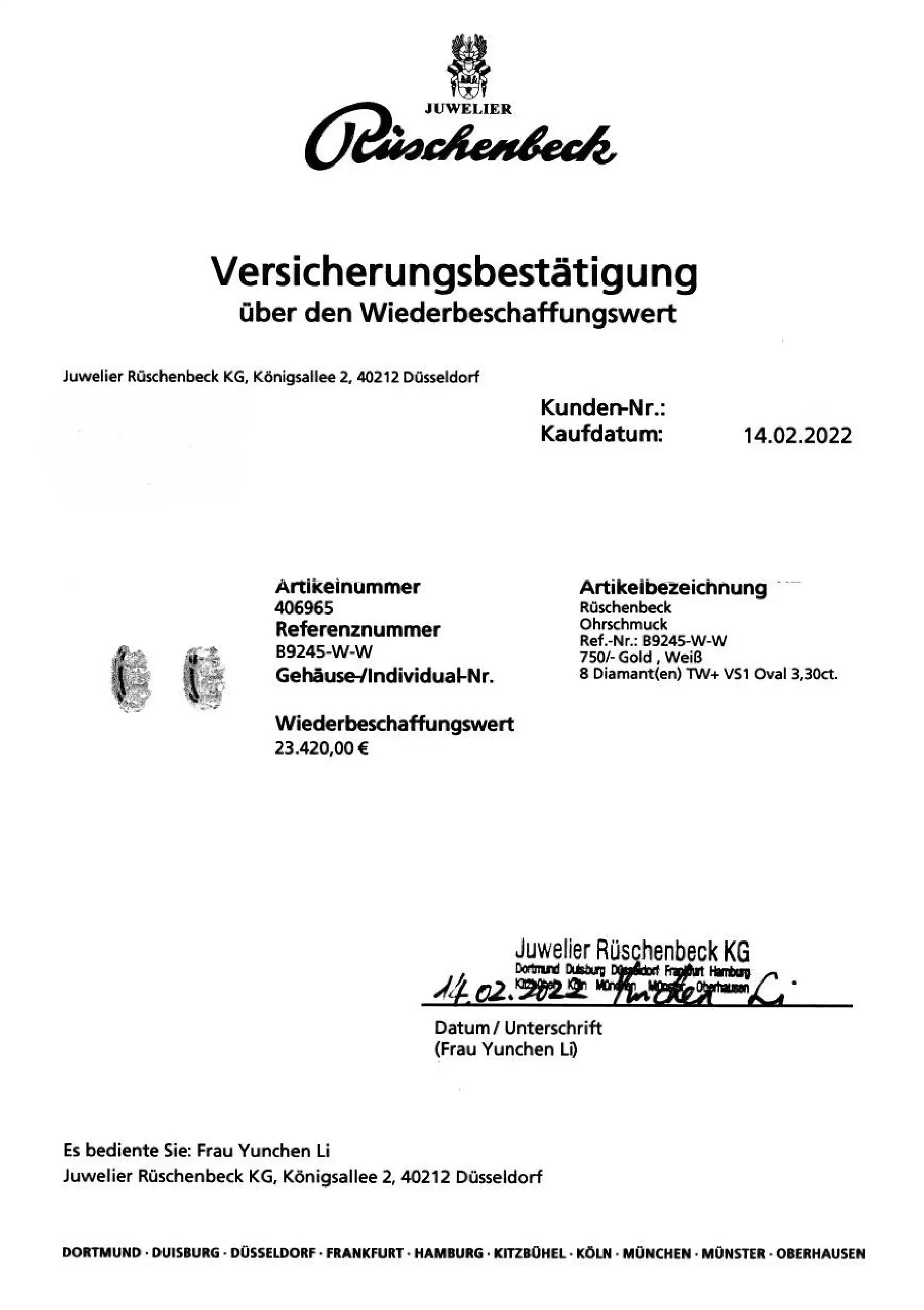 Creolen Weißgold mit Diamanten Oval mit Zertifikat von Rüschenbeck 3,3ct Creolen Weißgold mit Diamanten Oval mit Zertifikat von Rüschenbeck 3,3ct