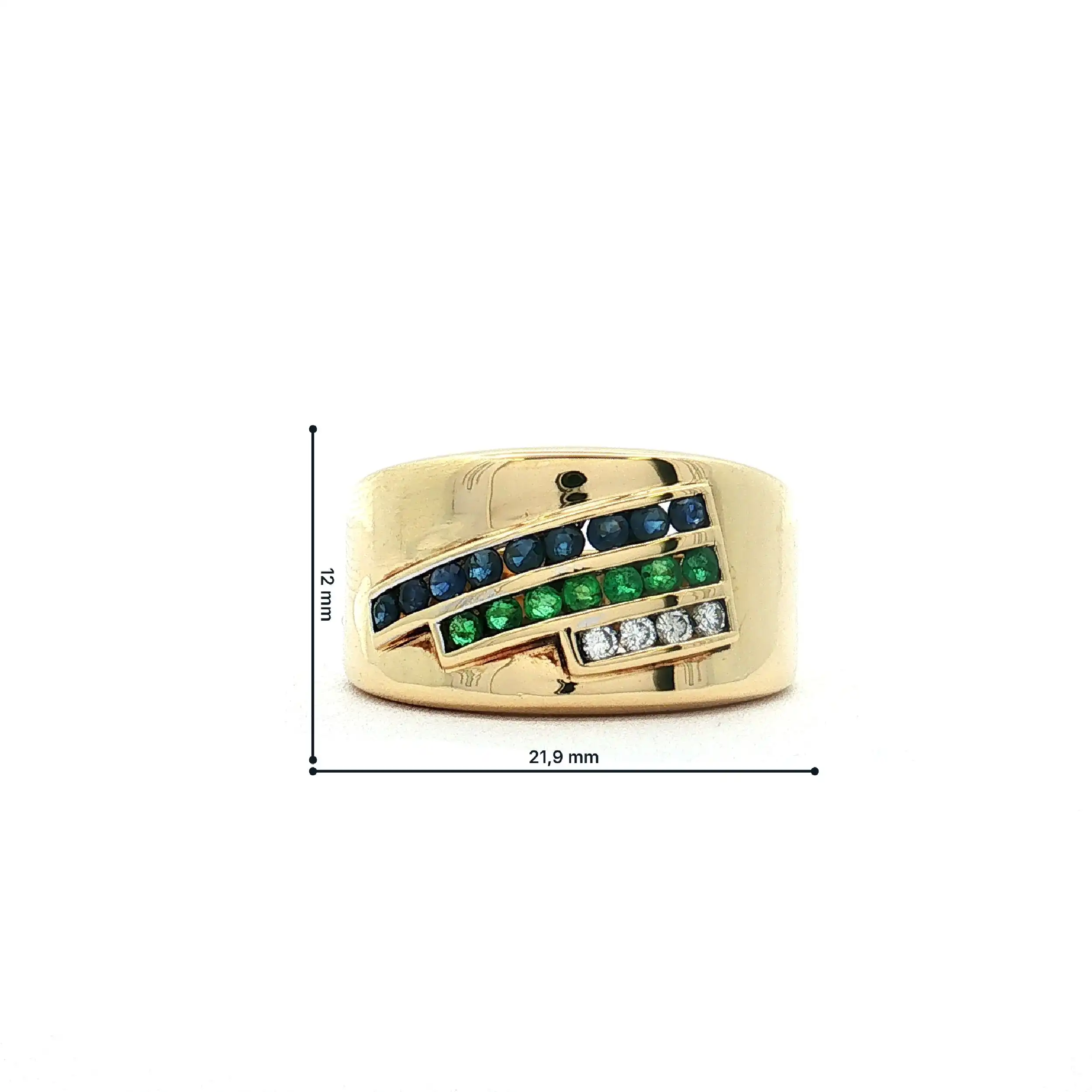Ring Gelbgold mit Saphir, Smaragd und Brillanten