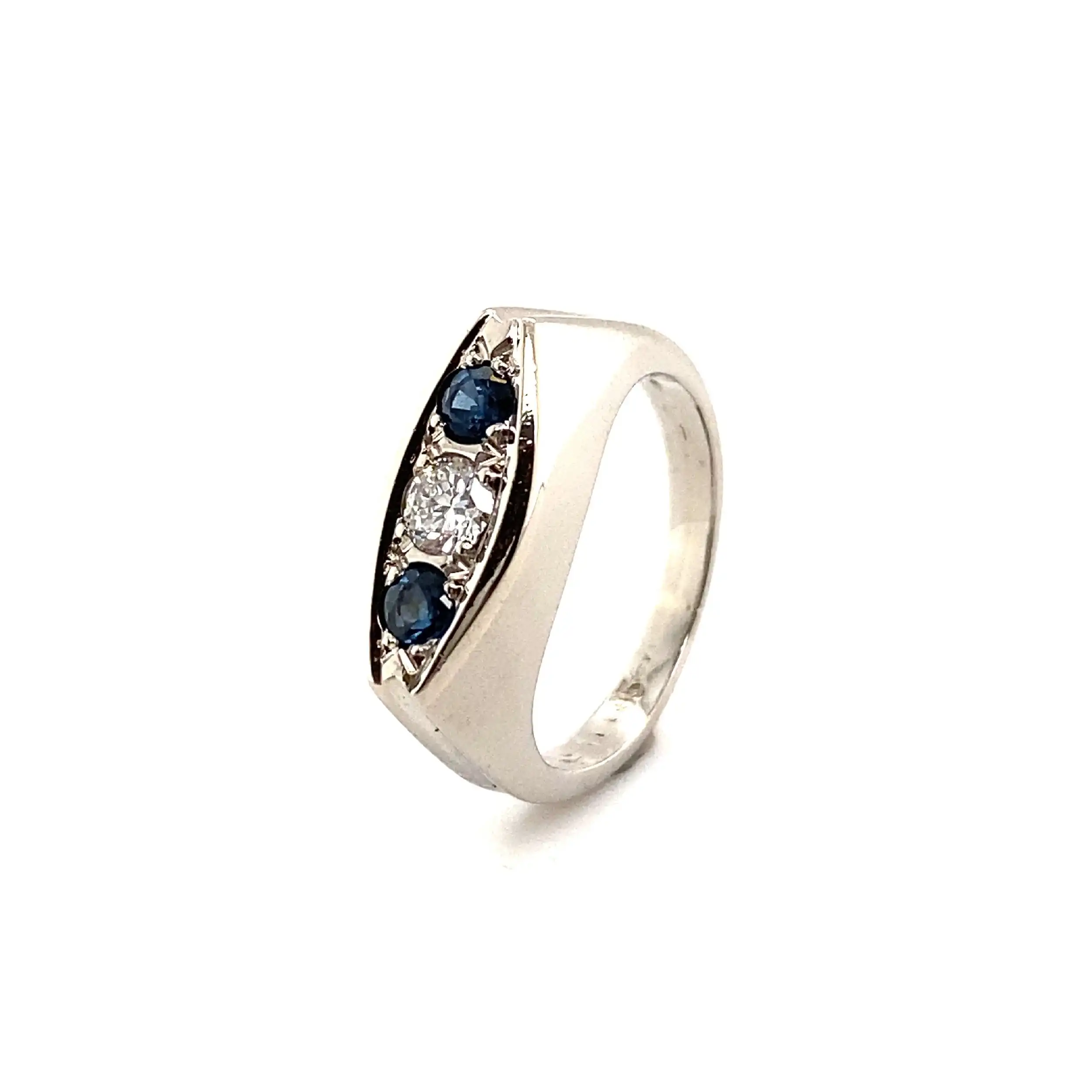 Ring Weißgold mit blauen Farbsteinen & Brillant
