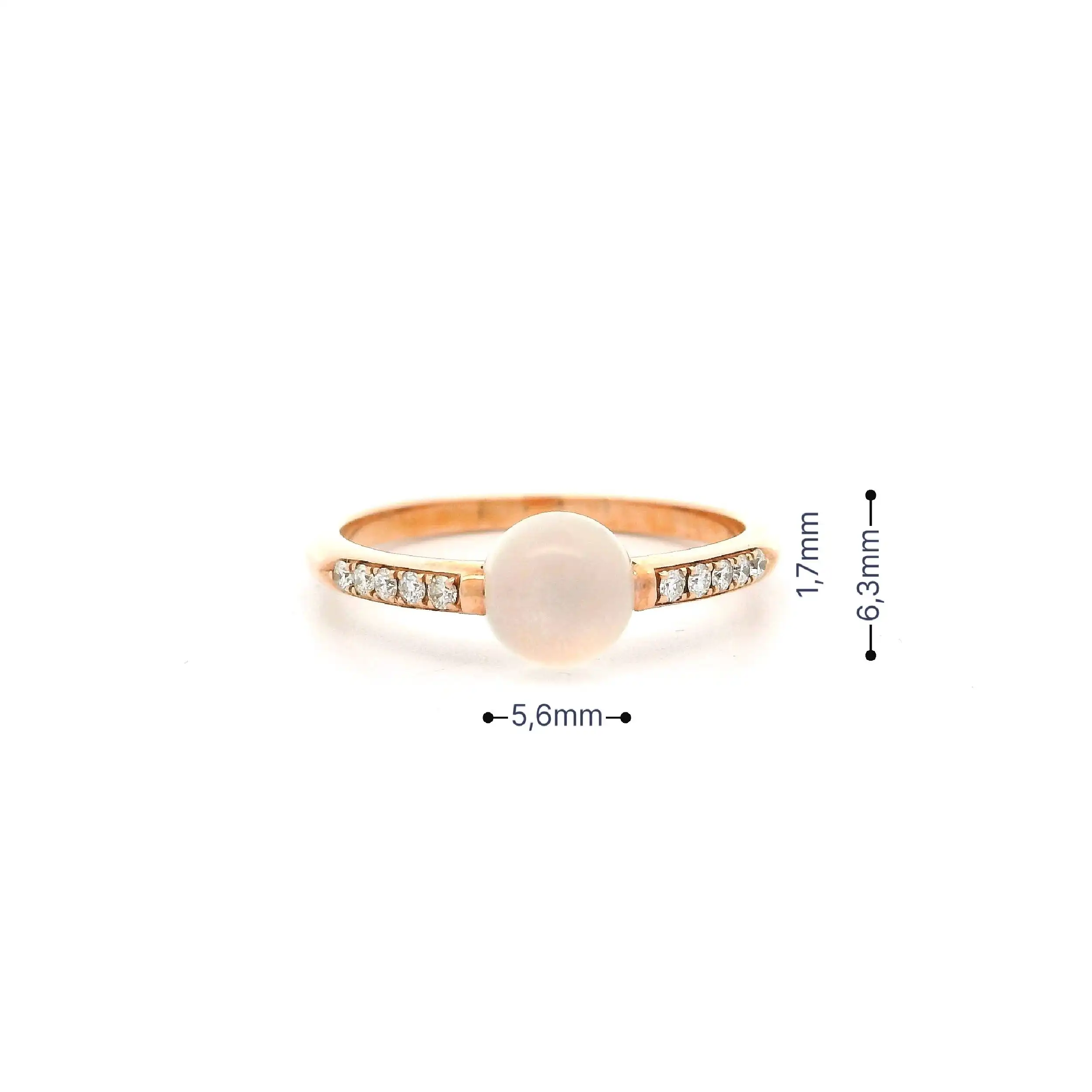 Ring Roségold massiv mit Mondstein Cabochon & Brillanten, graviert mit 0,10ct.