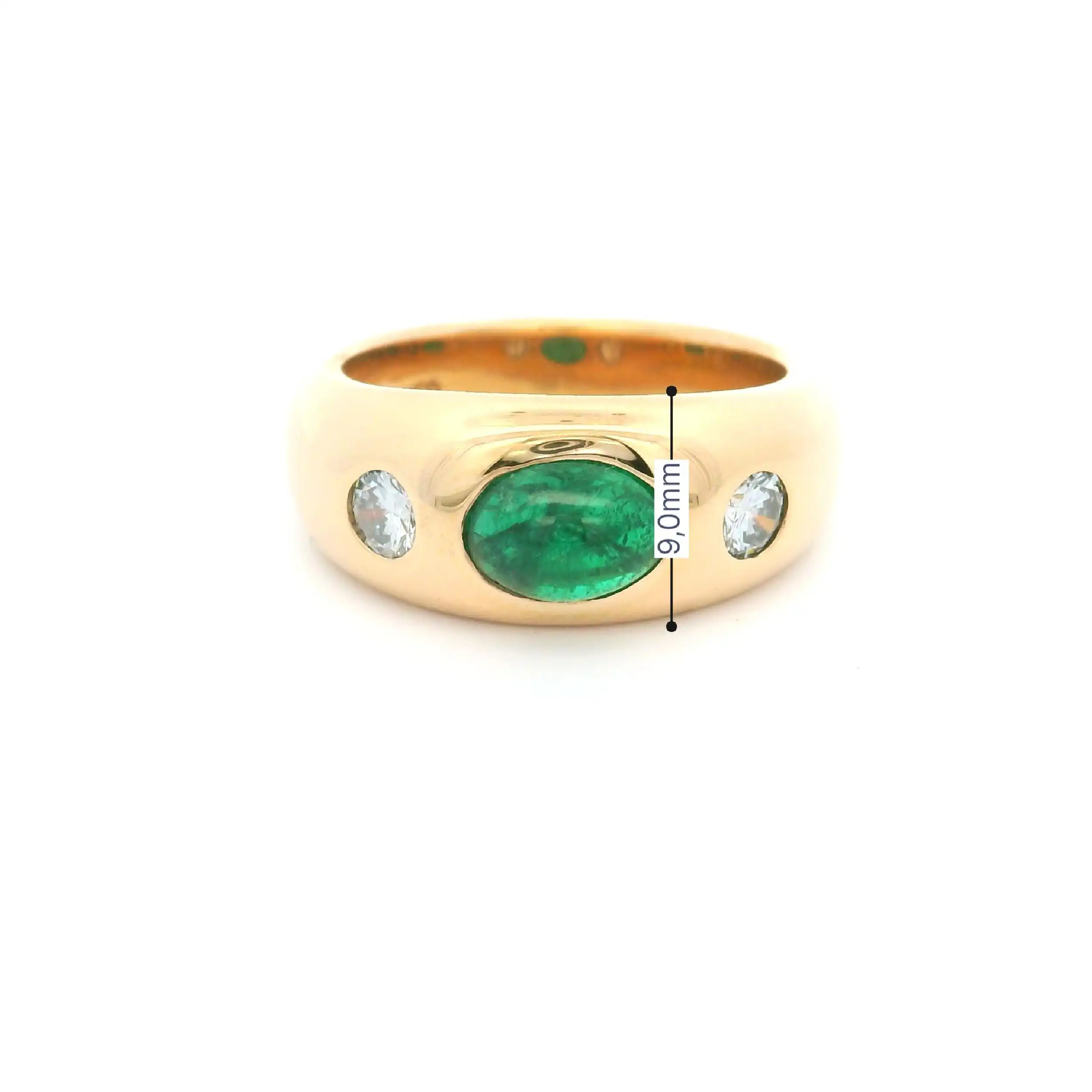 Ring Gelbgold mit Smaragd Cabochon und 2 Brillanten