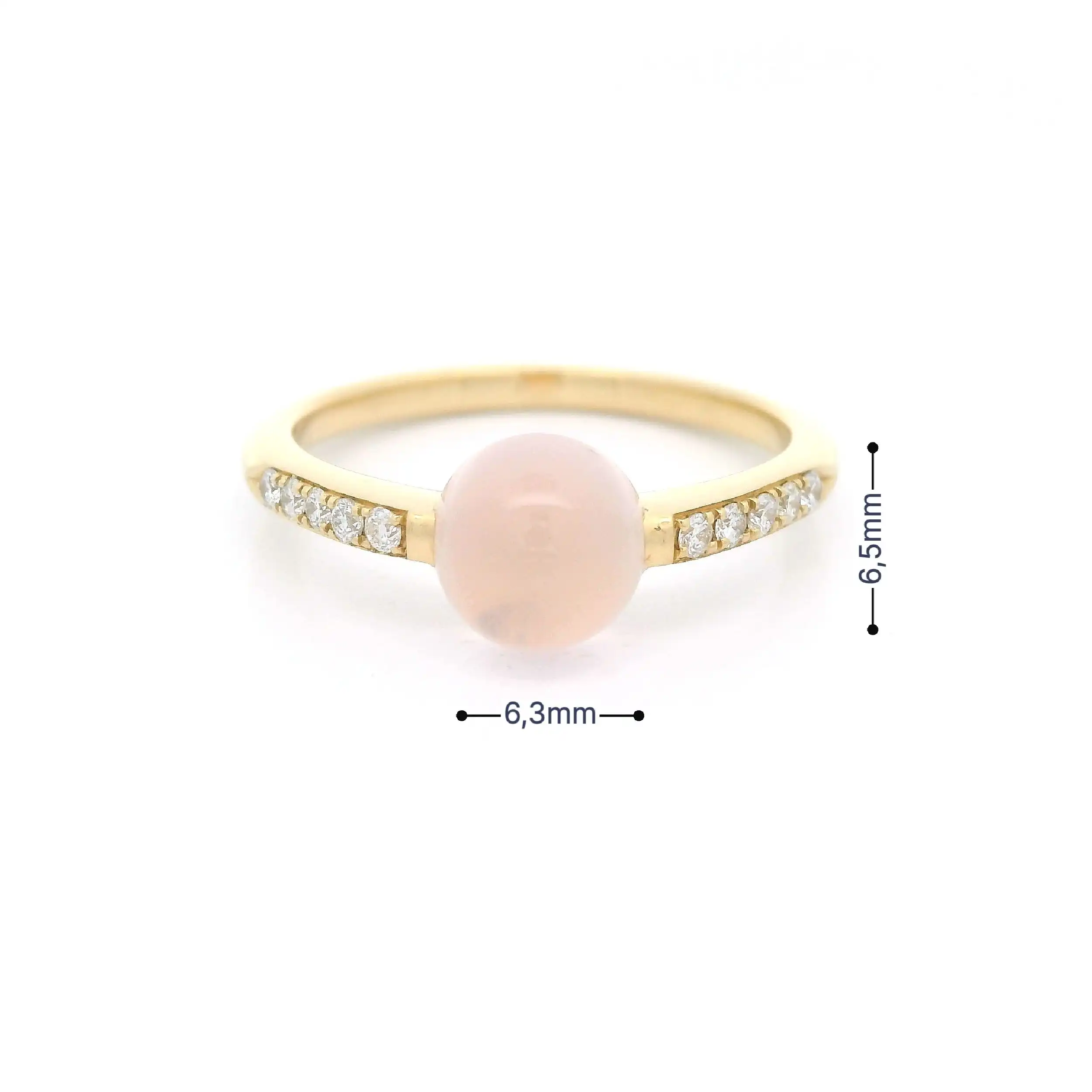 Ring Gelbgold mit Rosenquarz Cabochon und Brillanten