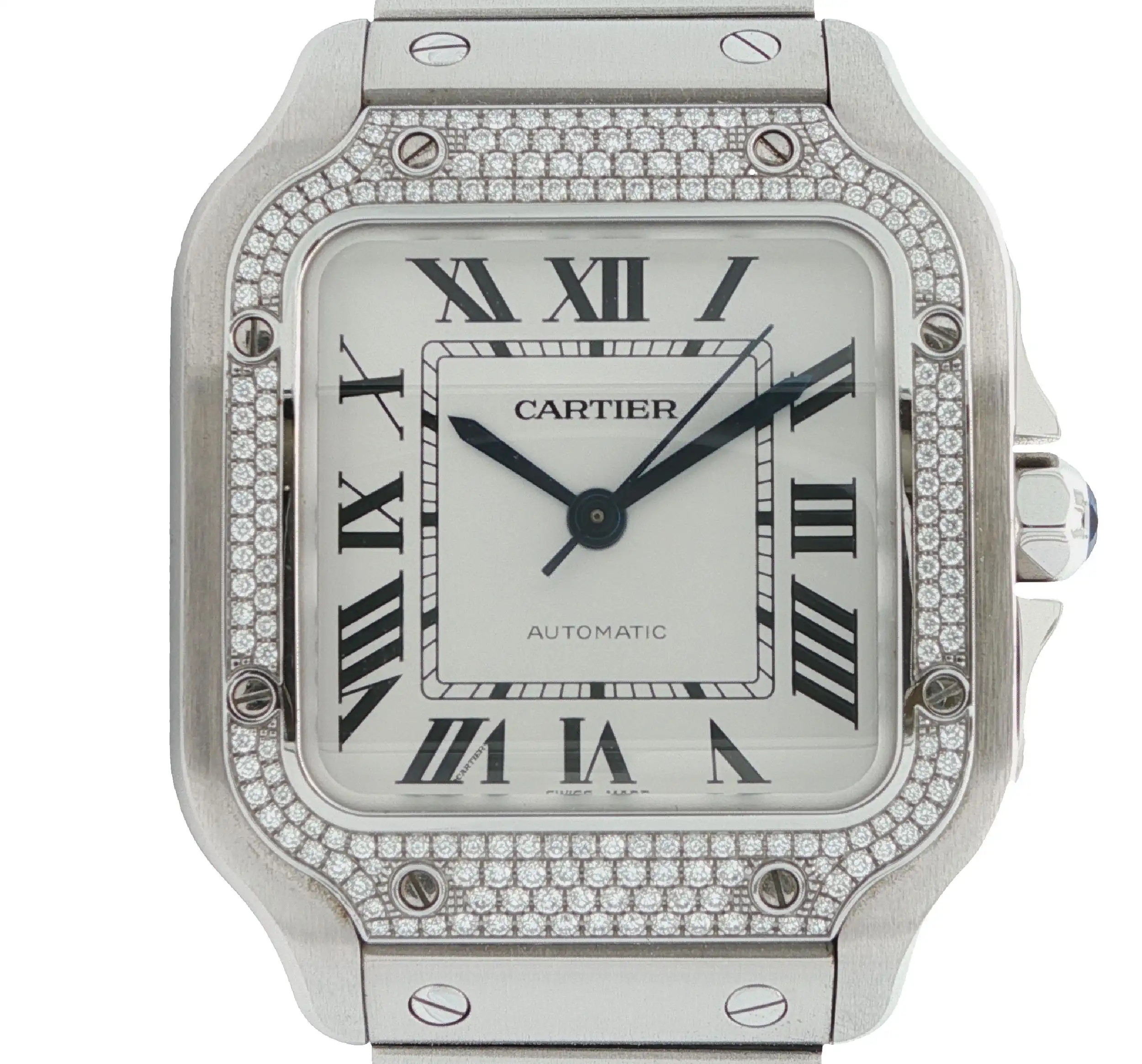 Herrenuhr Cartier Santos de Cartier mit Brillantbesatz Full Set Herrenuhr Cartier Santos de Cartier mit Brillantbesatz Full Set