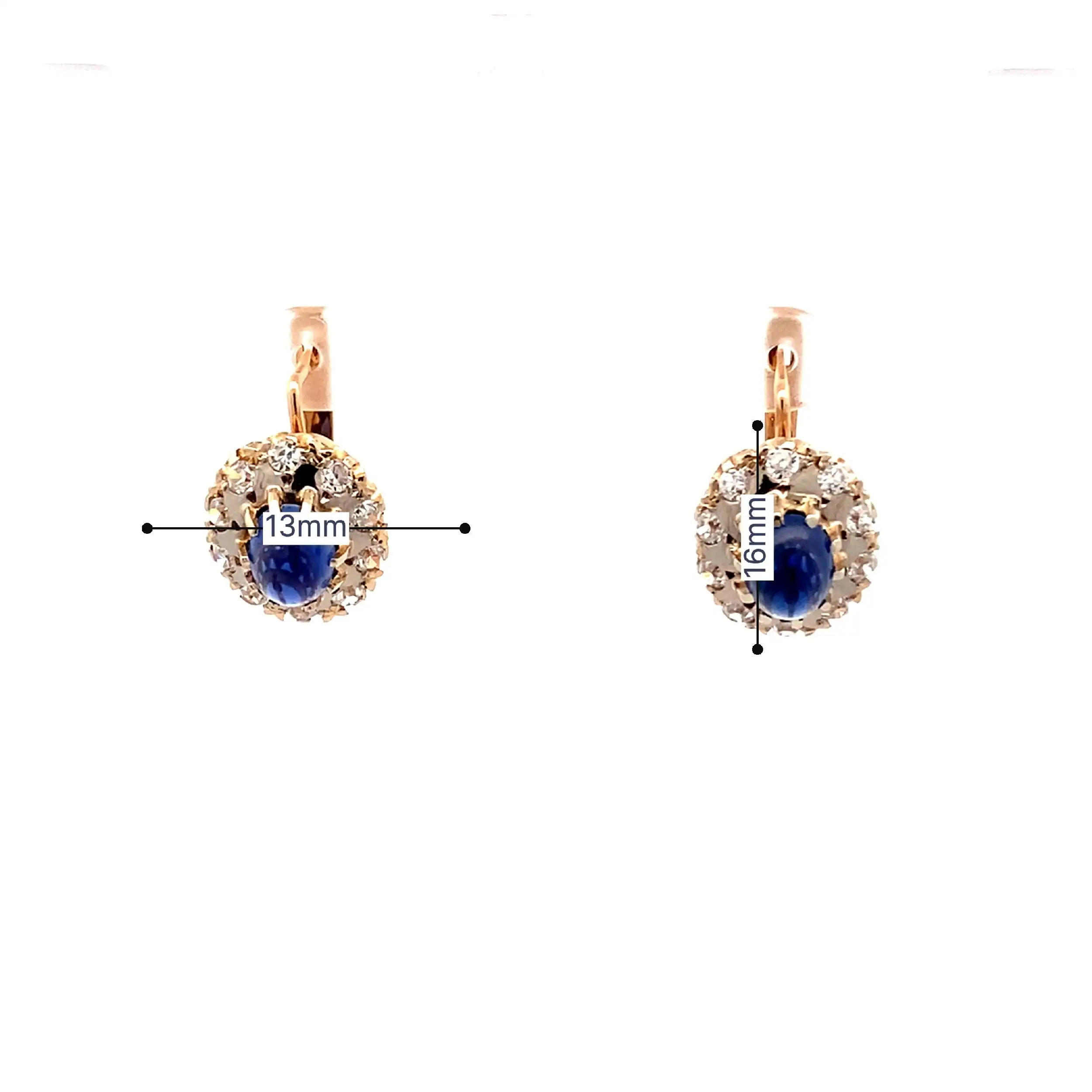 Ohrhänger Bicolor mit Zirkonia und blauem Farbstein