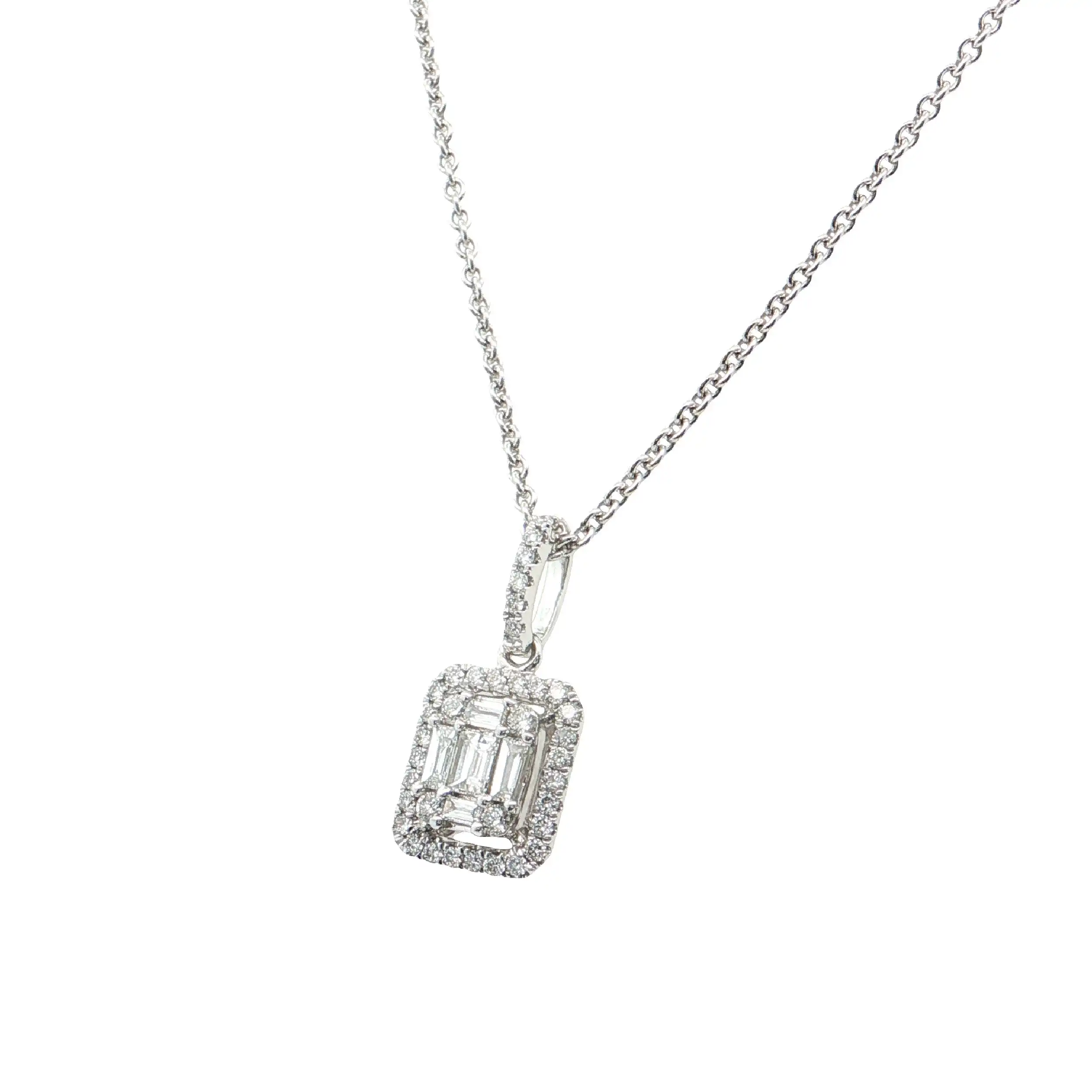 Collier Weißgold mit Anhänger und Baguette Diamanten Collier Weißgold mit Anhänger und Baguette Diamanten