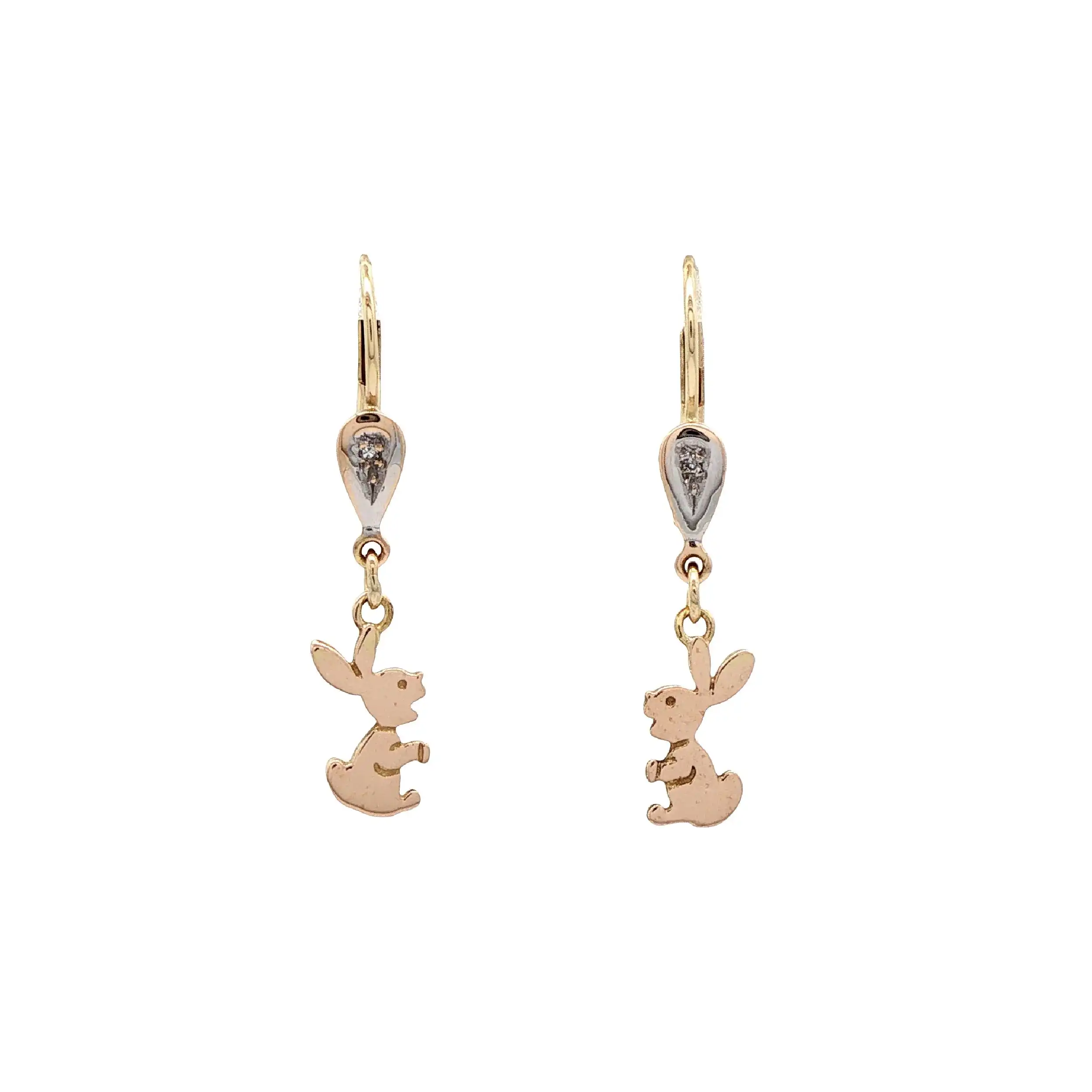 Ohrhänger Bicolor mit Diamanten und Hasen