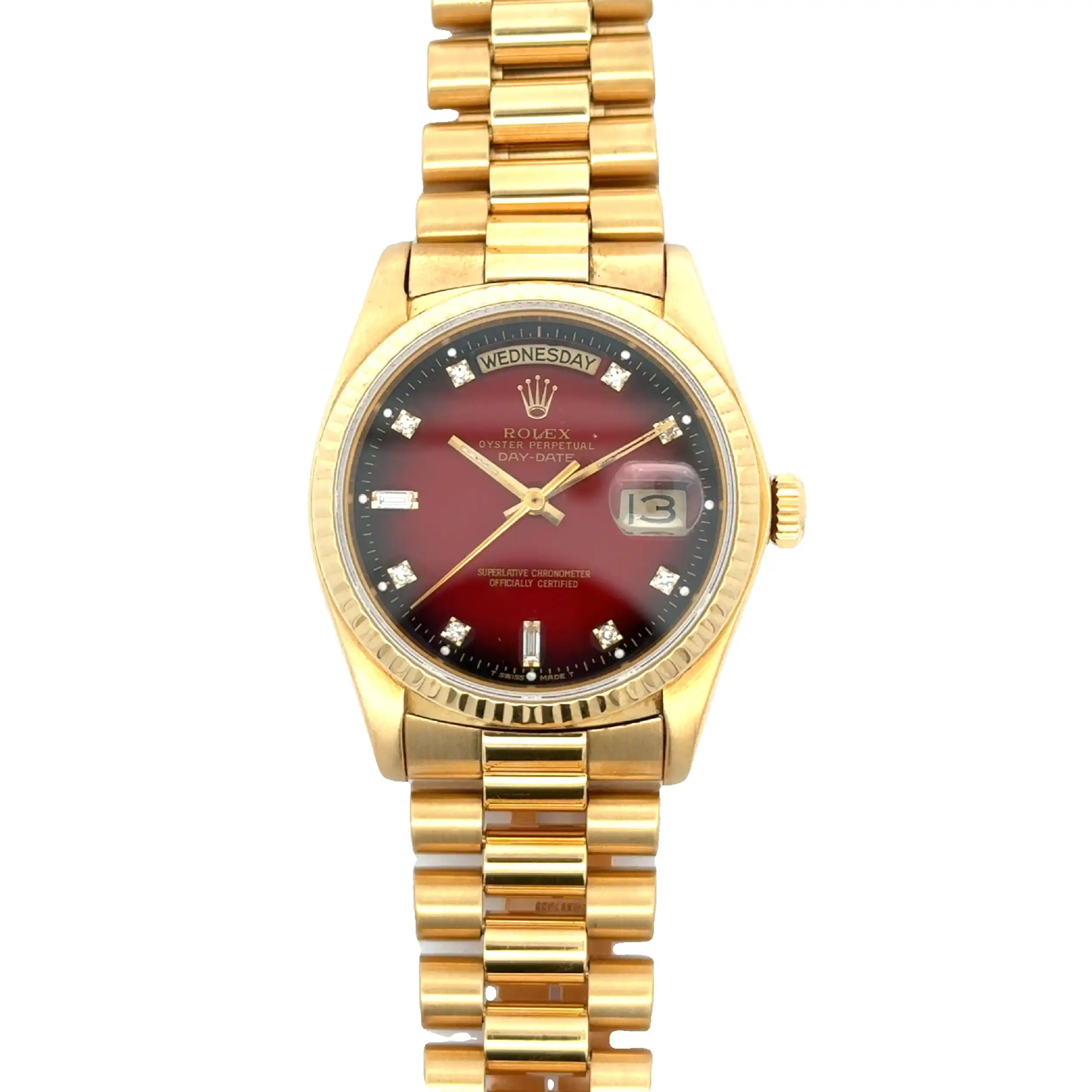 Herrenuhr Rolex Day-Date President Red-Vignette-Diamonds-Dial Vollgold