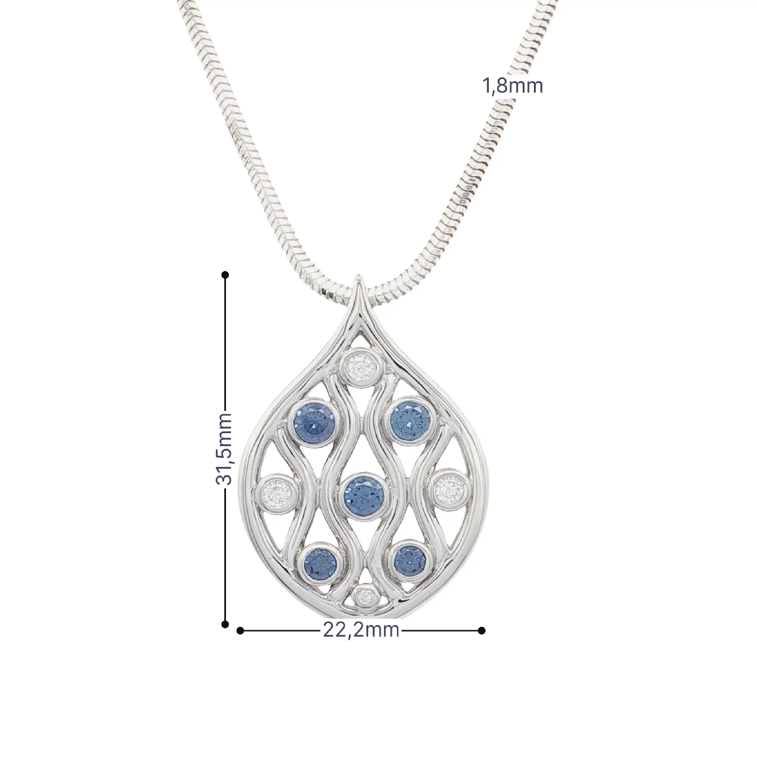 Schlangenkette Silber mit Anhänger mit blauen und weißen Zirkonia