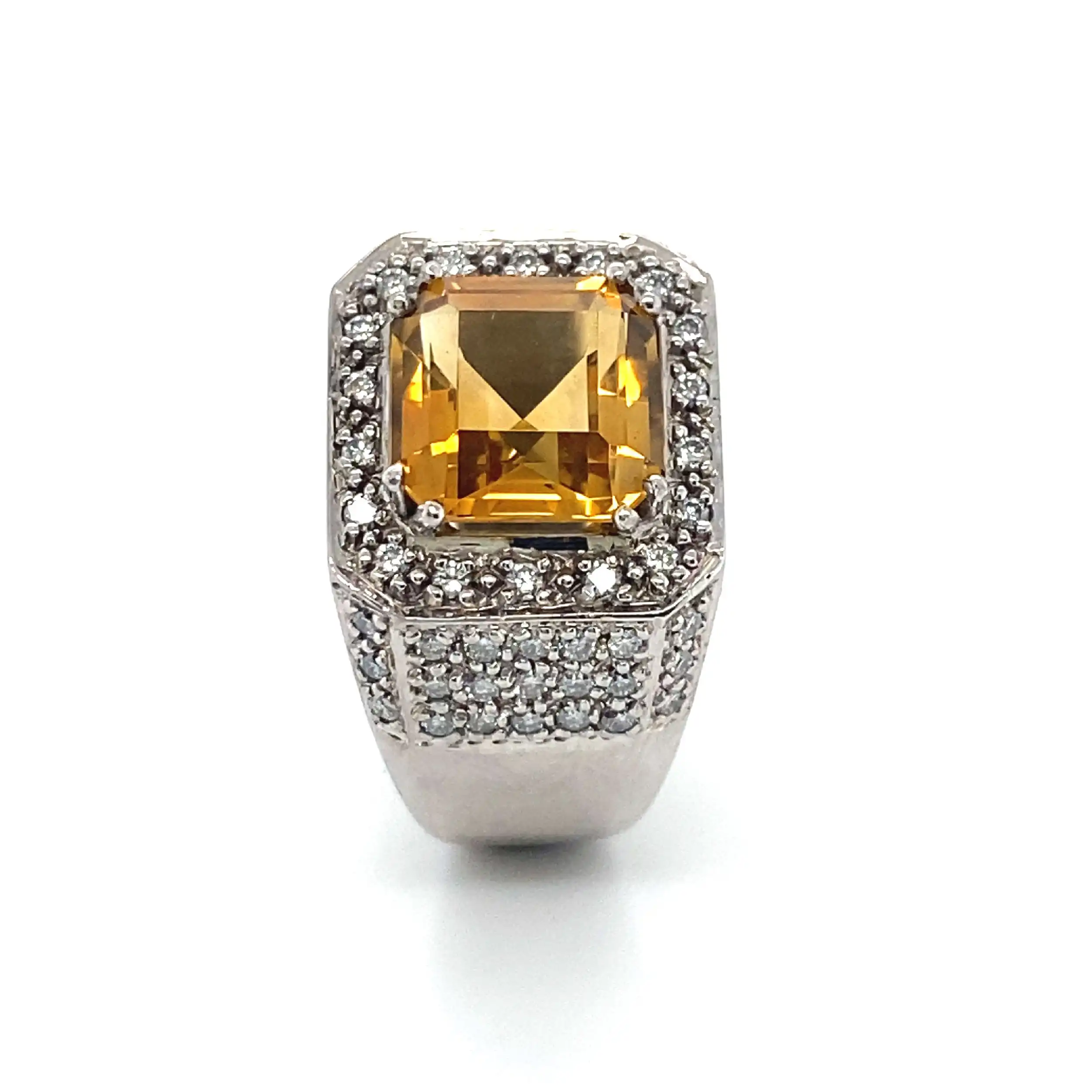 Ring Weißgold mit Citrin und 58 Brillanten Ring Weißgold mit Citrin und 58 Brillanten
