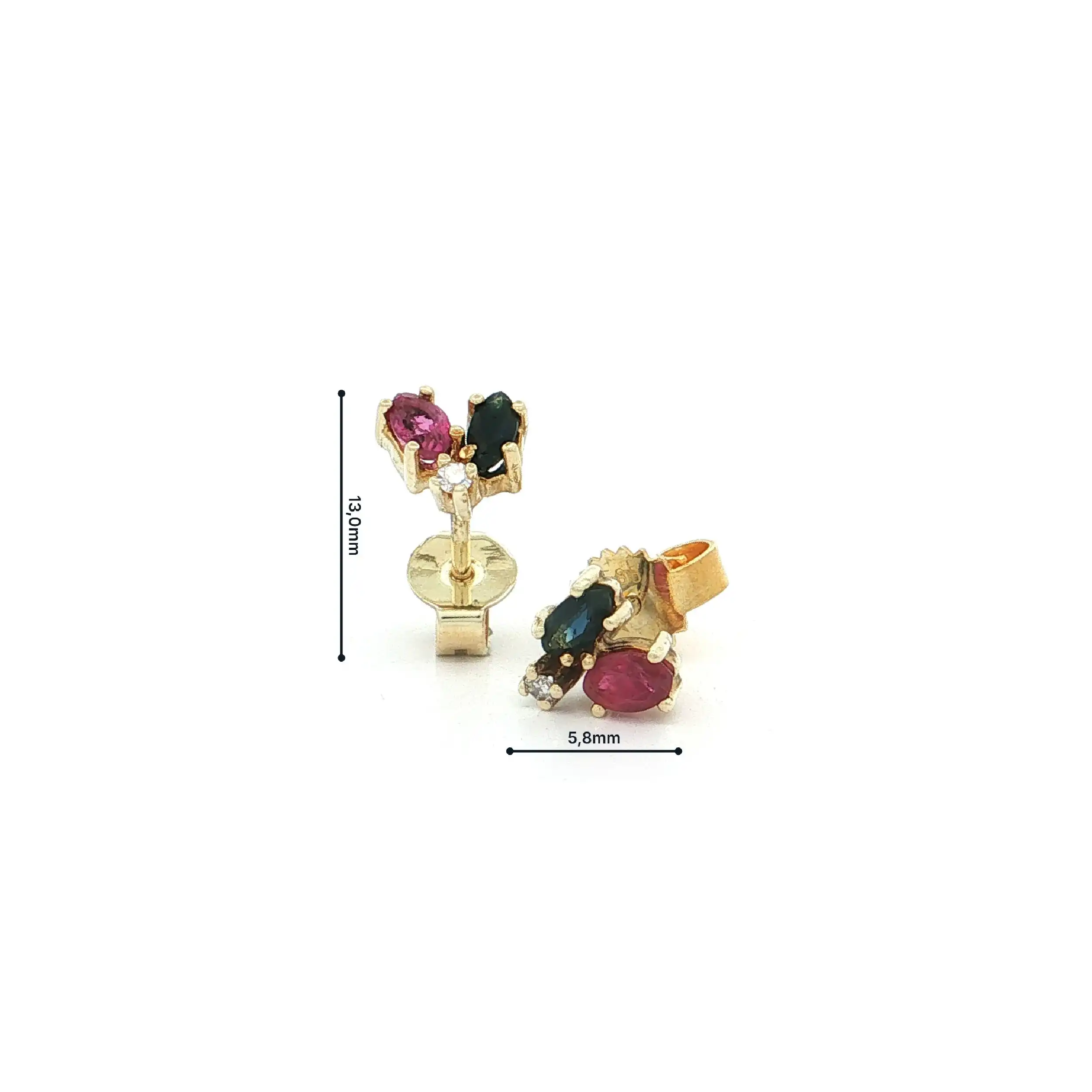 Ohrstecker Gelbgold mit Saphir, Rubin und Diamant