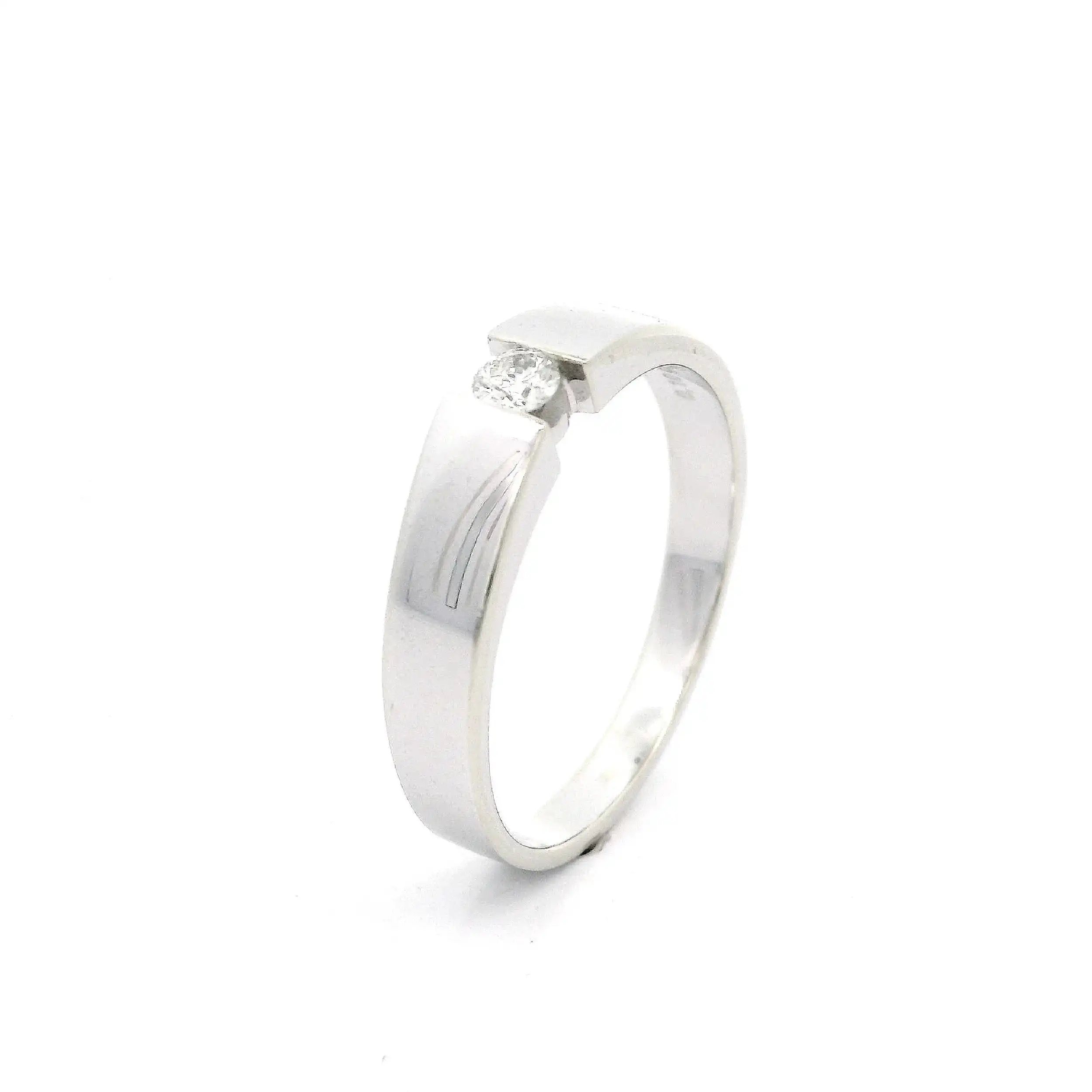 Ring Weißgold Christ mit Brillant Solitär, graviert mit 0,10ct