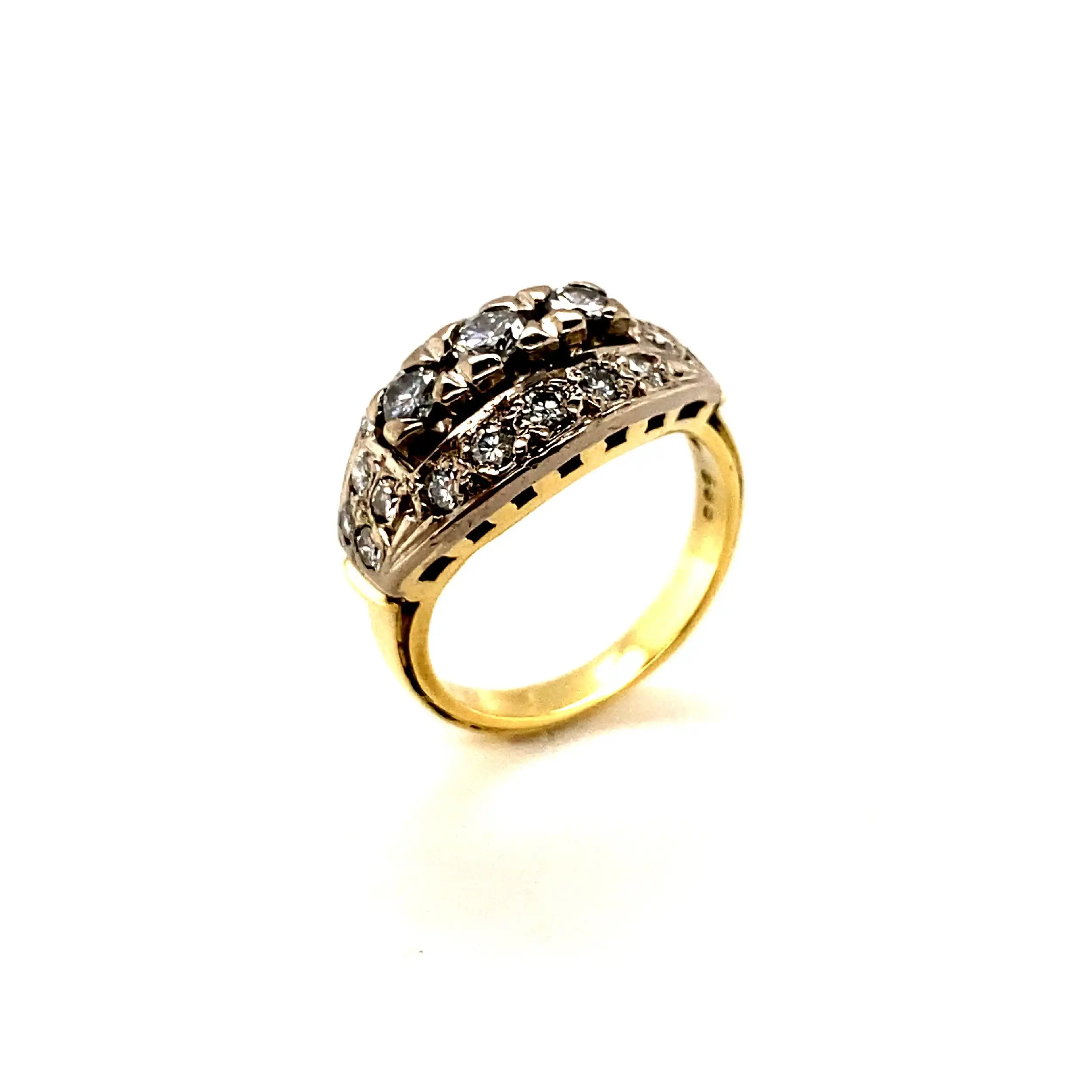 Ring Bicolor mit Brillanten und Diamant, graviert mit 1,10ct