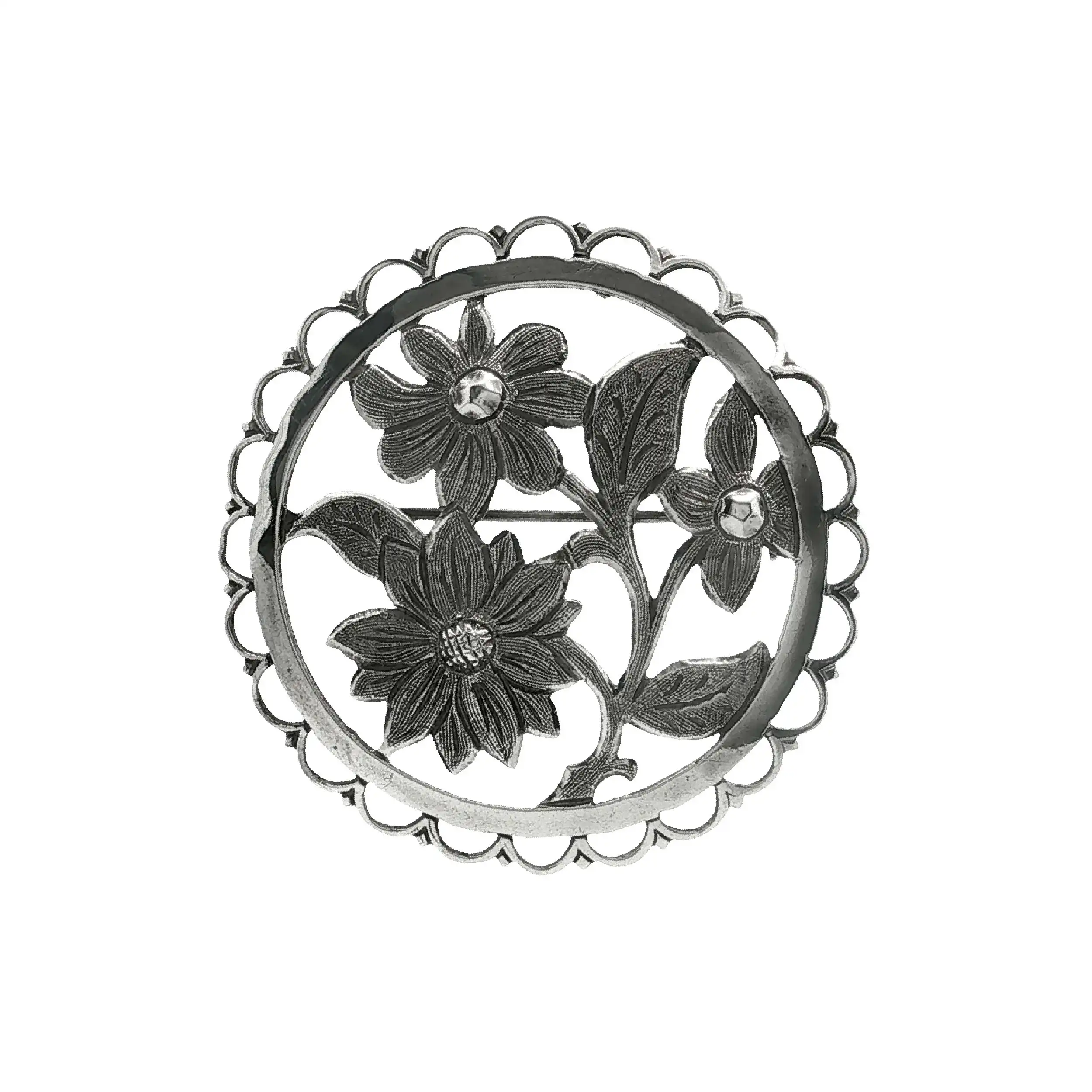 Brosche / Nadel Silber Blumen Handarbeit
